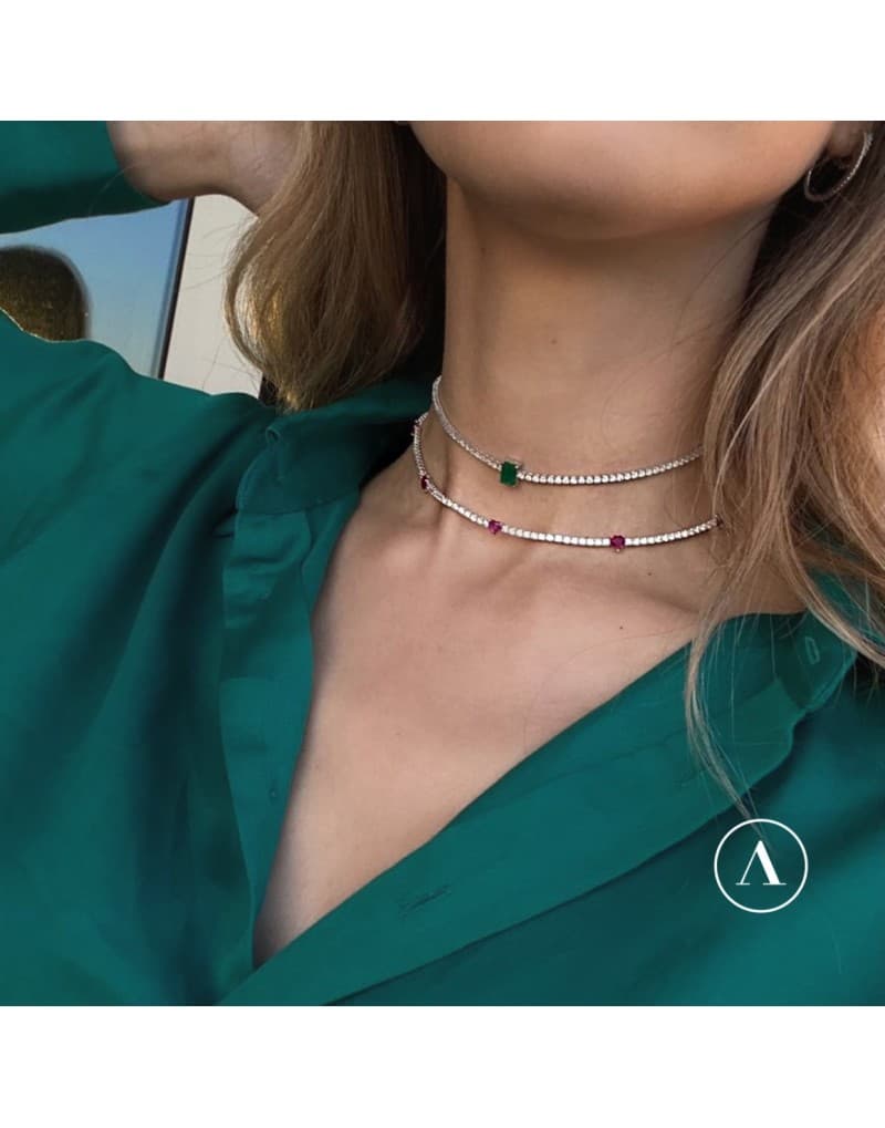 3.00ct Zümrüt &amp; Pırlanta Tennis Choker