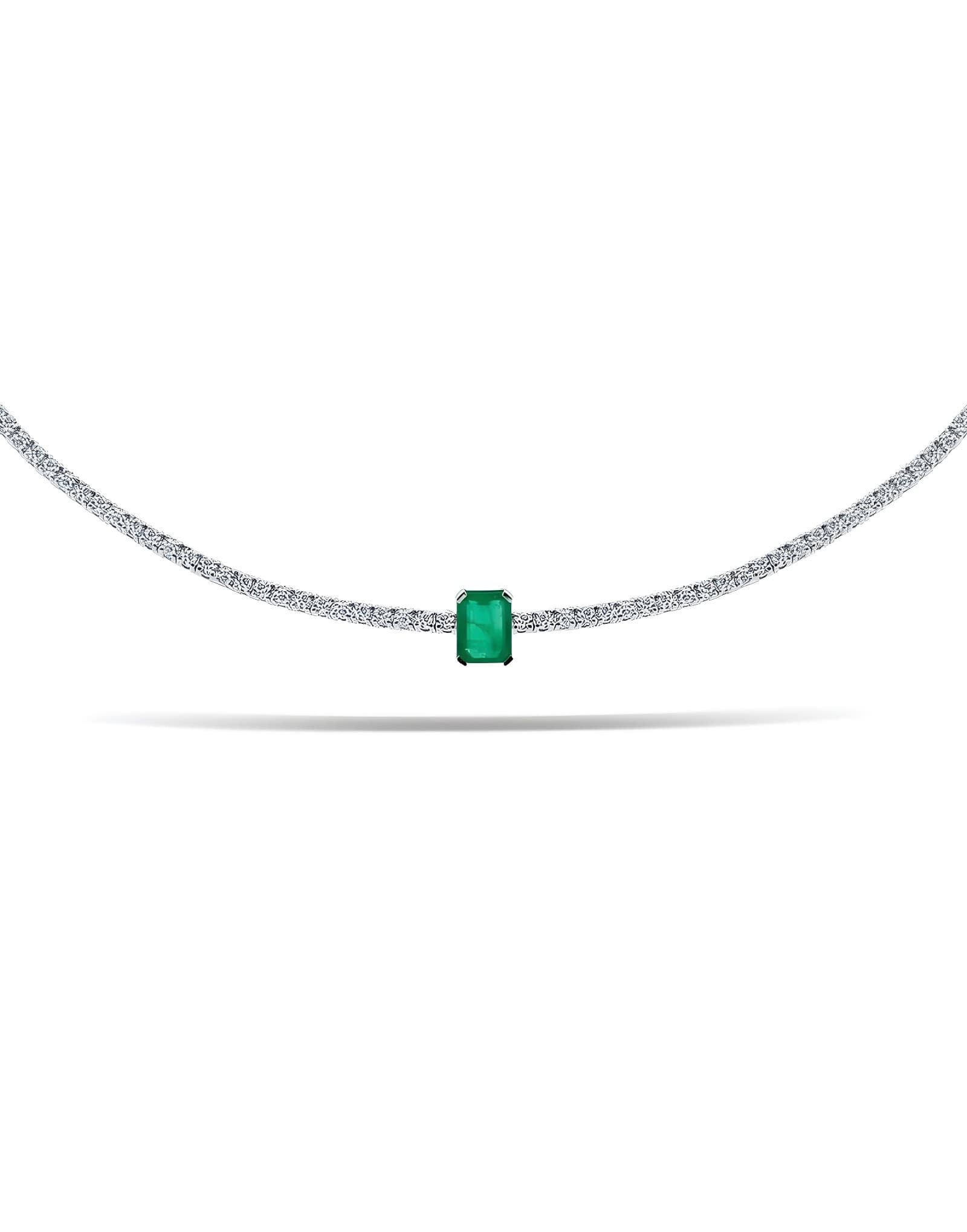 3.00ct Zümrüt &amp; Pırlanta Tennis Choker