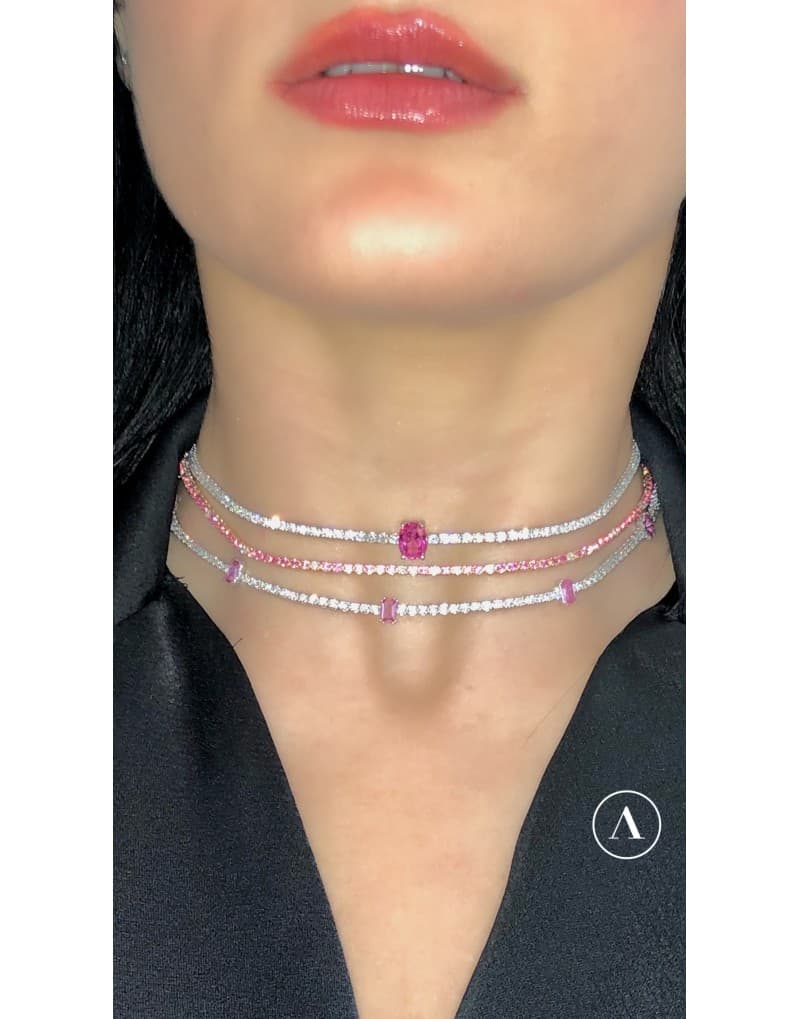 Pink Safir ve Pırlantalı Choker