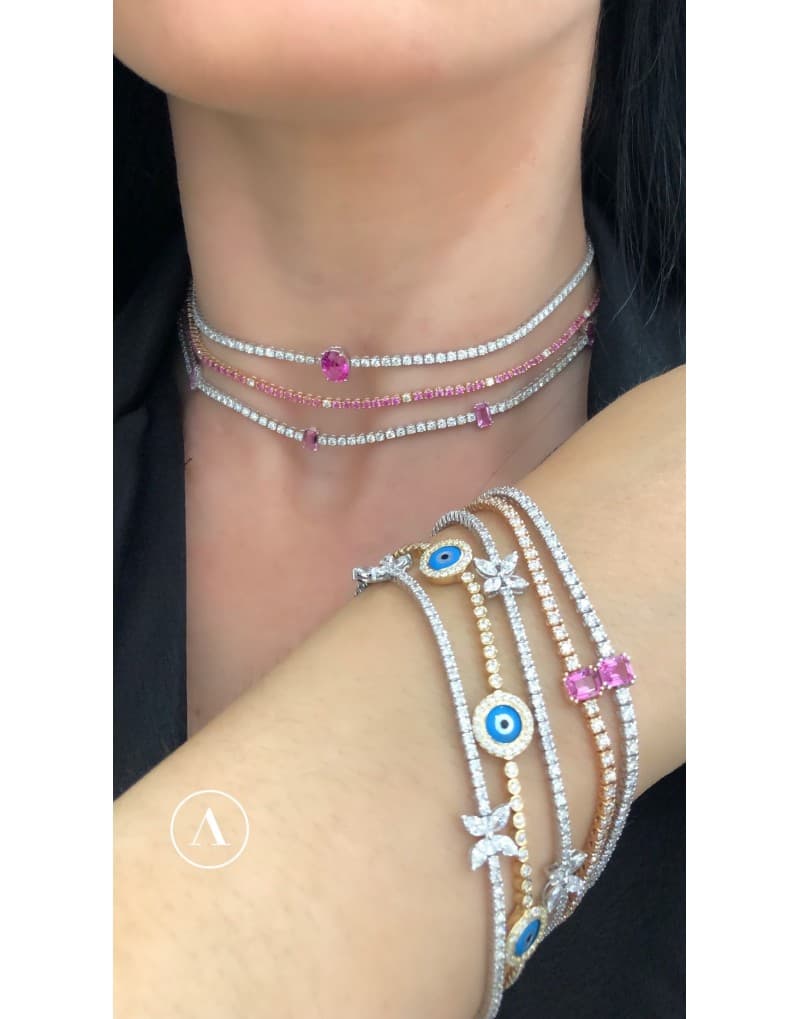 Pink Safir Oval Pırlantalı Choker
