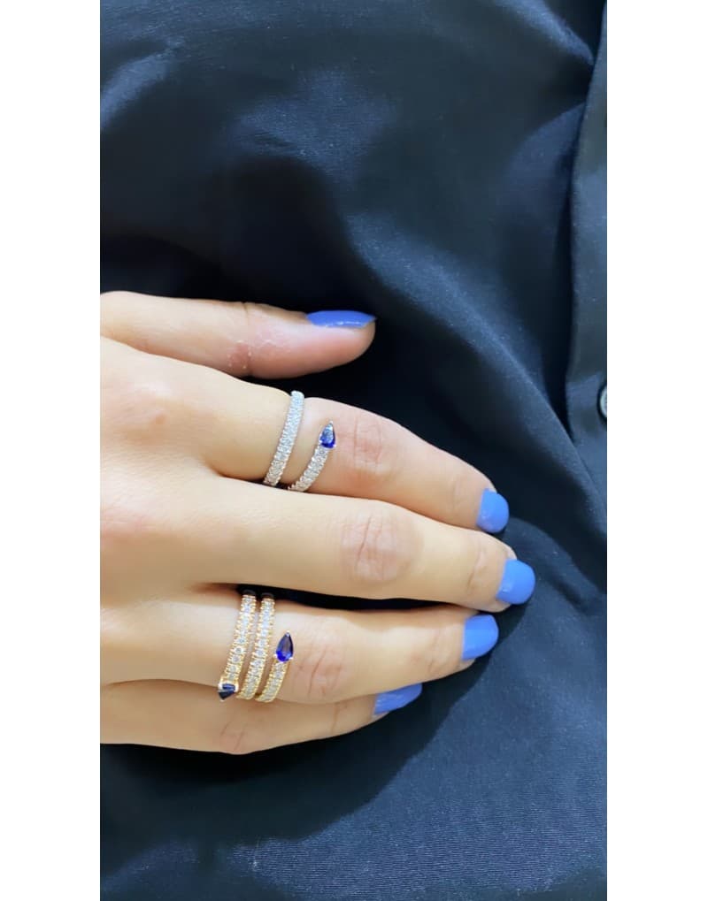 0.80ct Pırlanta ve Damla Safirli Altın Yüzük