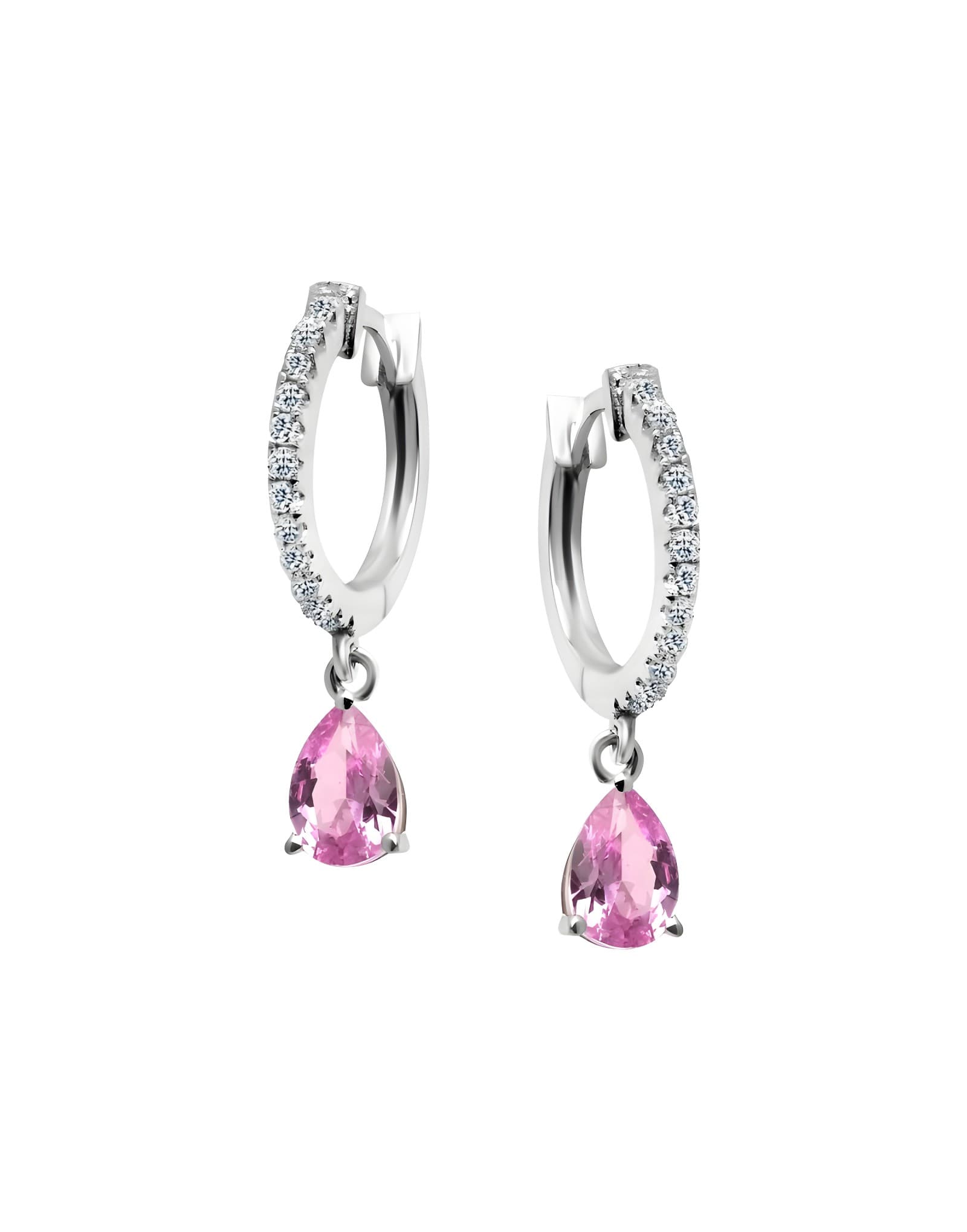 Pink Sapphire Damla Pırlanta Altın Küpe