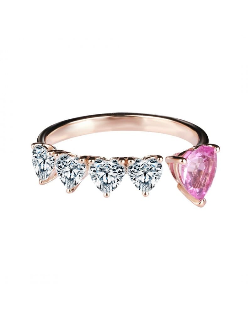 Pink Full Heart Sapphire Altın Yüzük