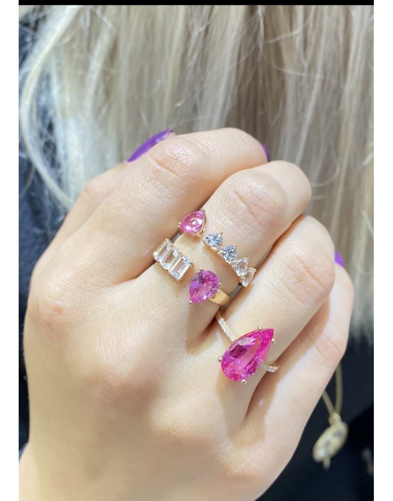 Pink Full Heart Sapphire Altın Yüzük