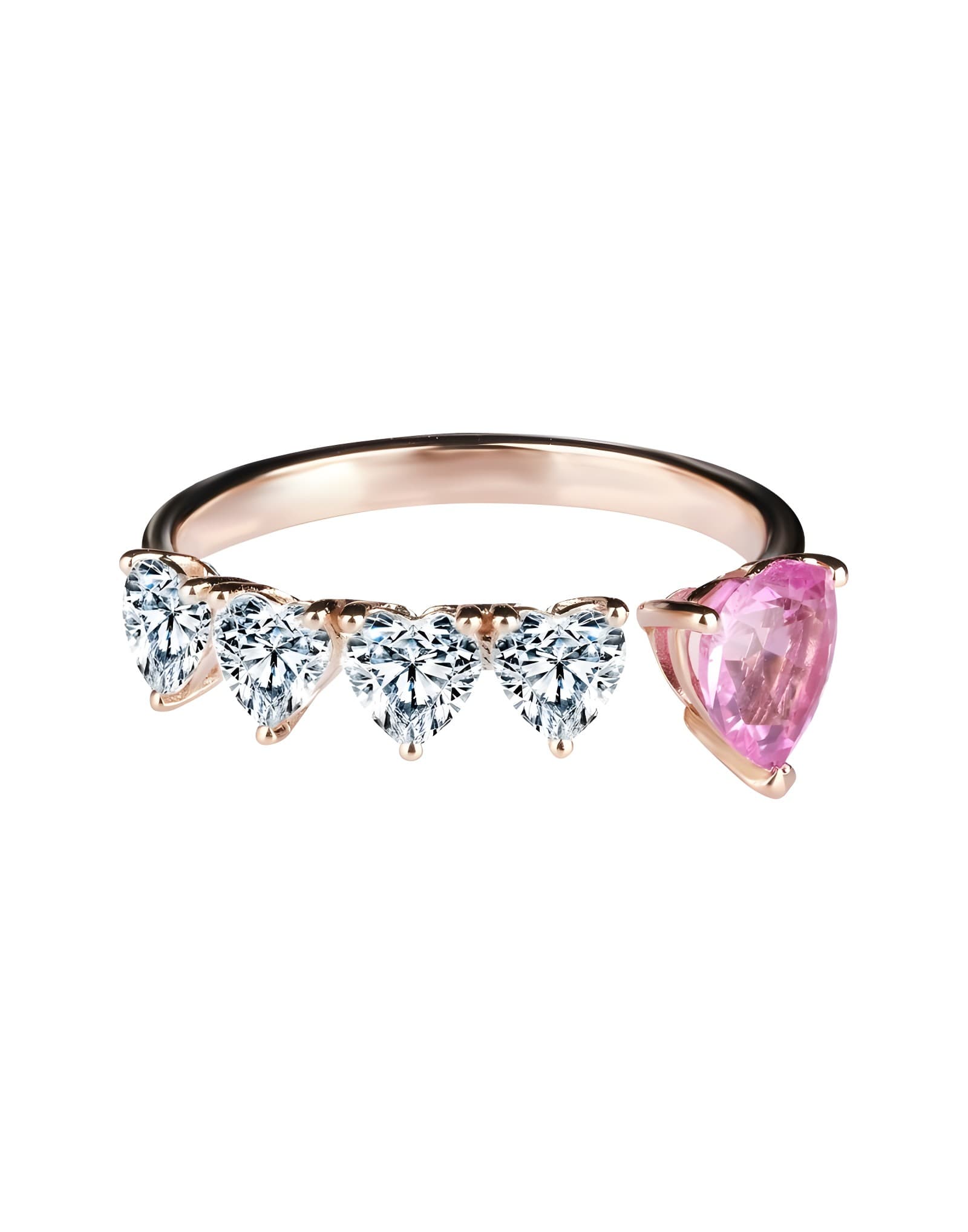 Pink Full Heart Sapphire Altın Yüzük
