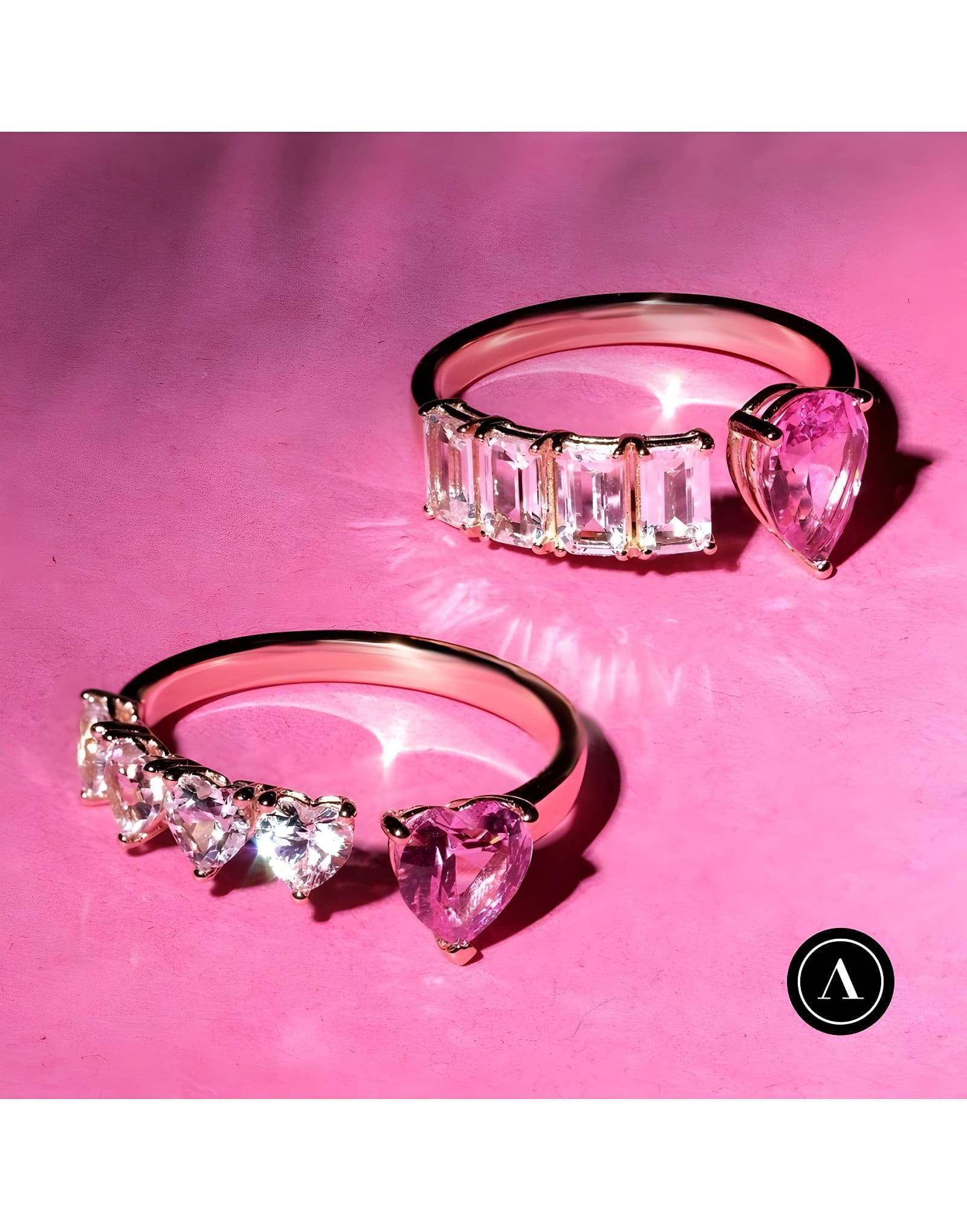 Pink Full Heart Sapphire Altın Yüzük