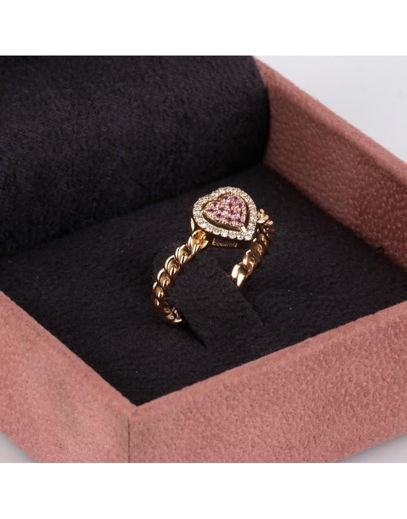 Arte Pink Safir ve Pırlantalı Zincir Altın Yüzük