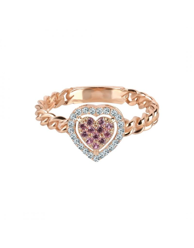 Arte Pink Safir ve Pırlantalı Zincir Altın Yüzük