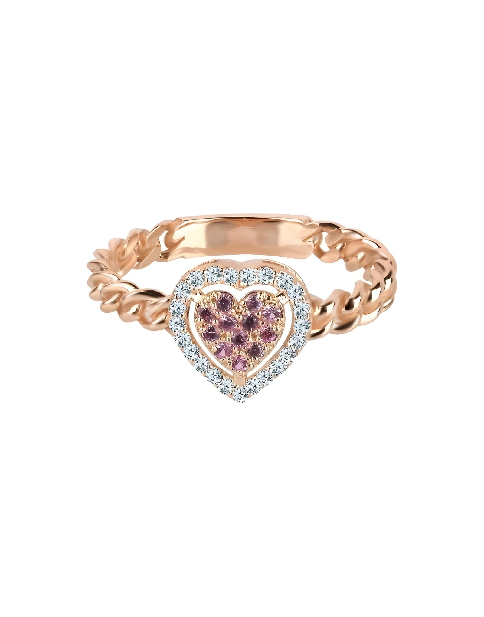 Arte Pink Safir ve Pırlantalı Zincir Altın Yüzük