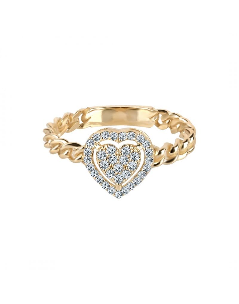 0.25ct F rengi Pırlanta Kalp zincir Altın Yüzük