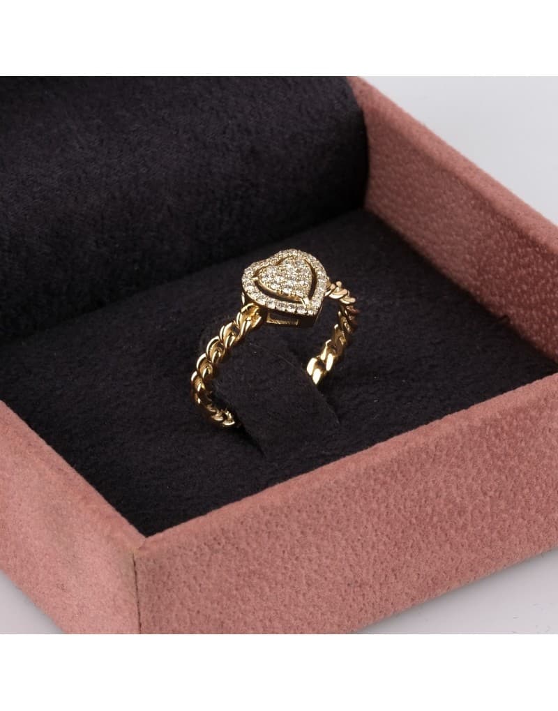 0.25ct F rengi Pırlanta Kalp zincir Altın Yüzük