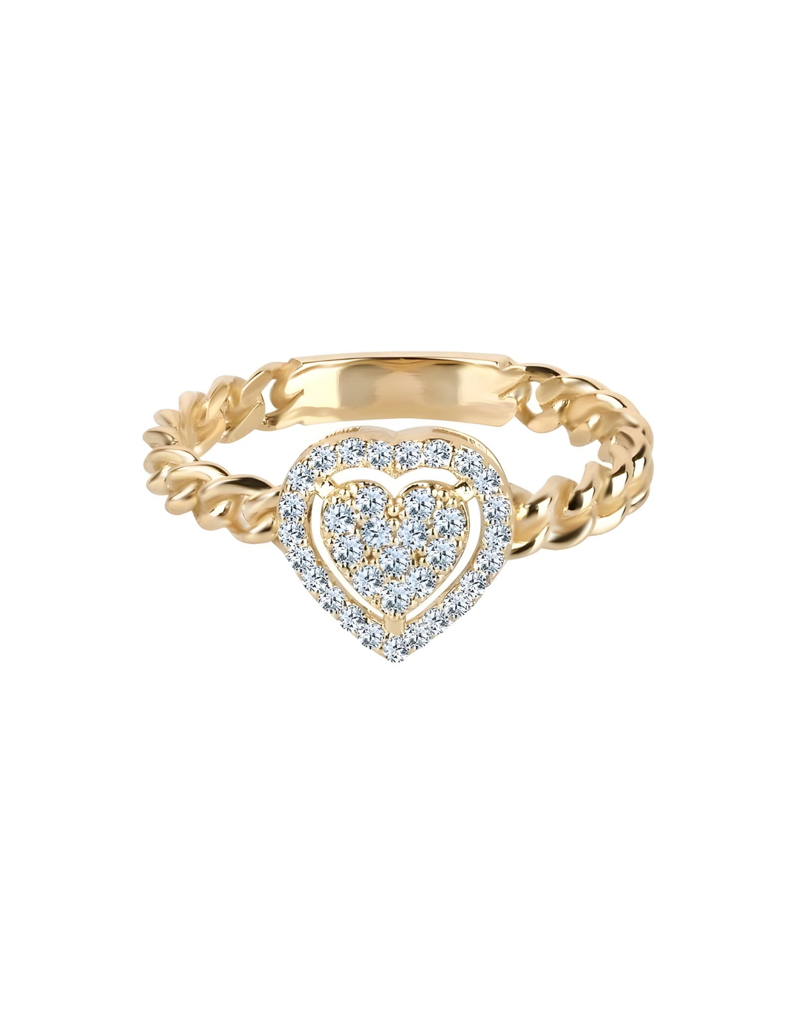 0.25ct F rengi Pırlanta Kalp zincir Altın Yüzük