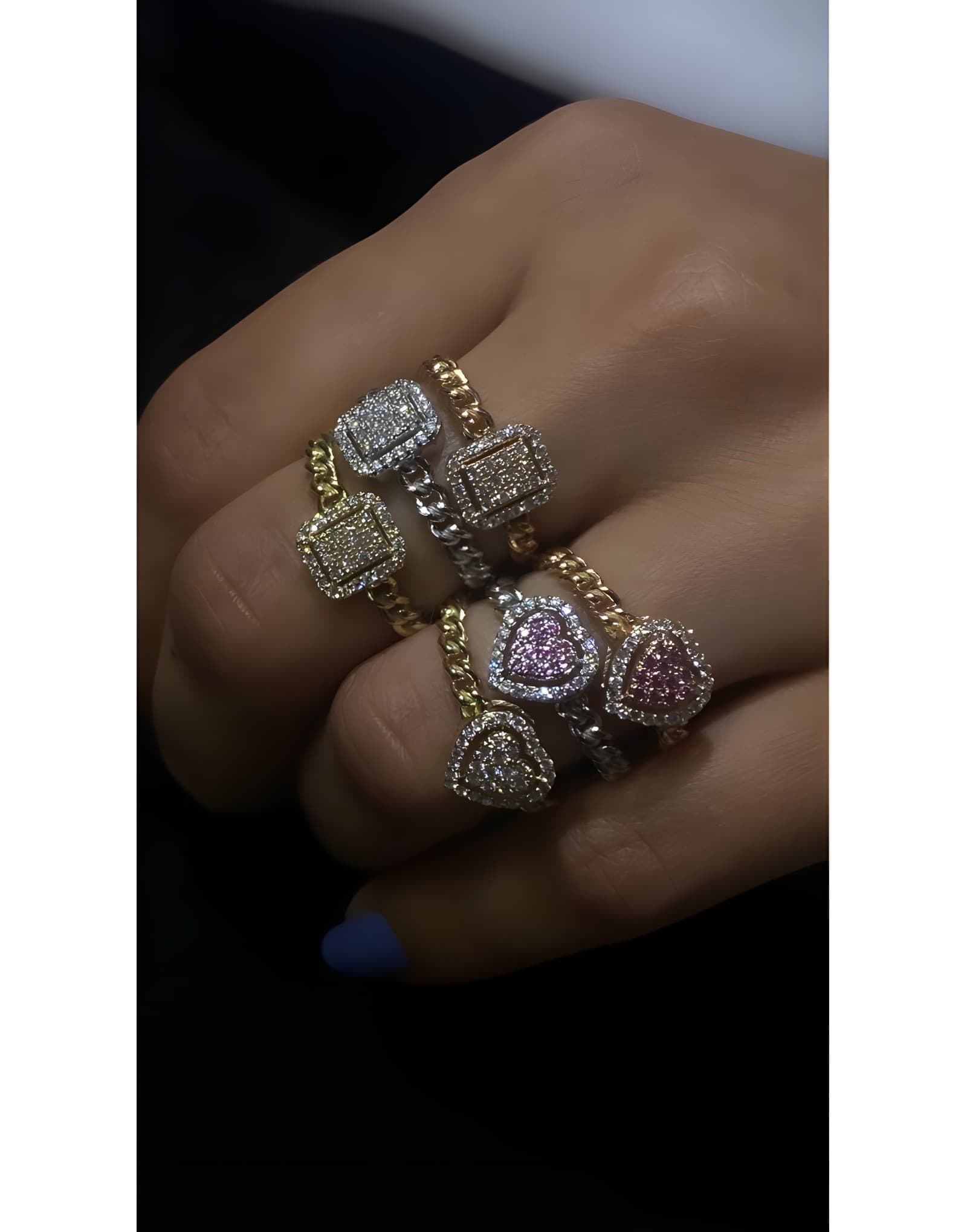 0.25ct F rengi Pırlanta Kalp zincir Altın Yüzük