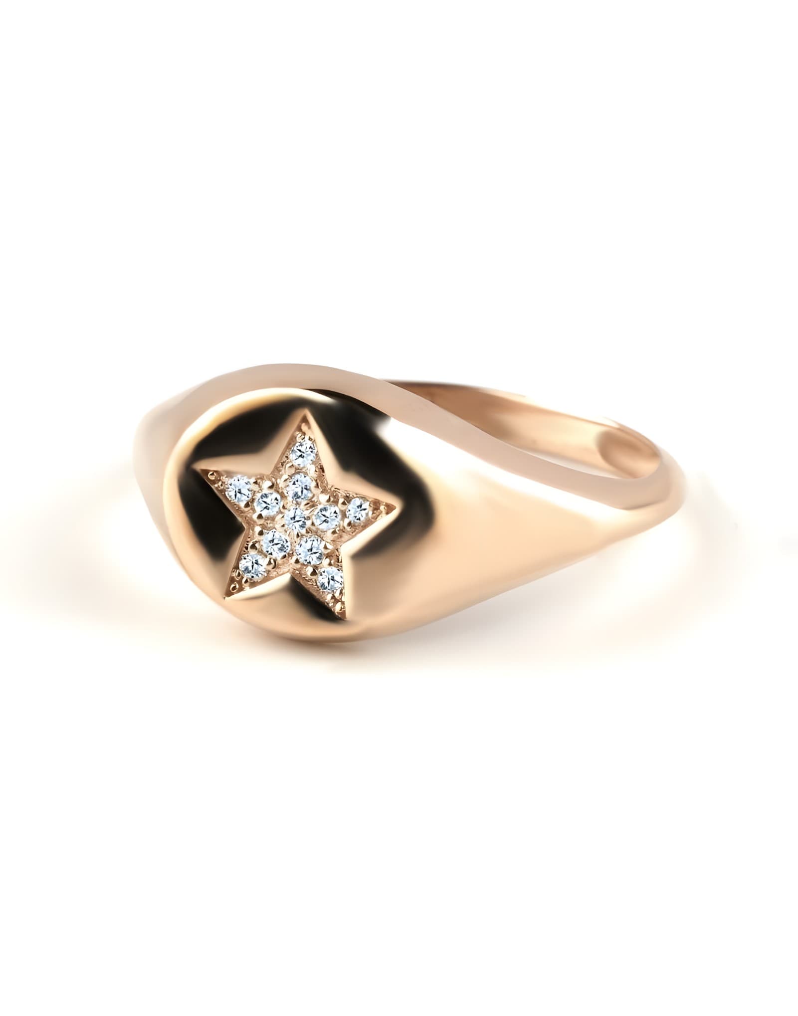0.08ct F Rengi Pırlantalı Yıldız Altın Serçe Parmak Yüzük