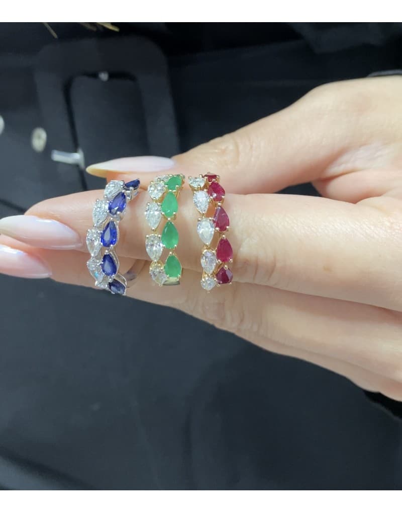 0.75ct Pırlantalı Safirli Yarımtur Altın Yüzük