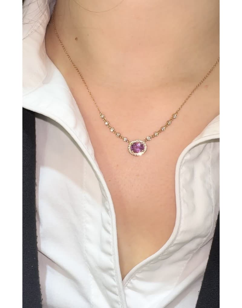 Pink Oval Pırlantalı Altın Kolye