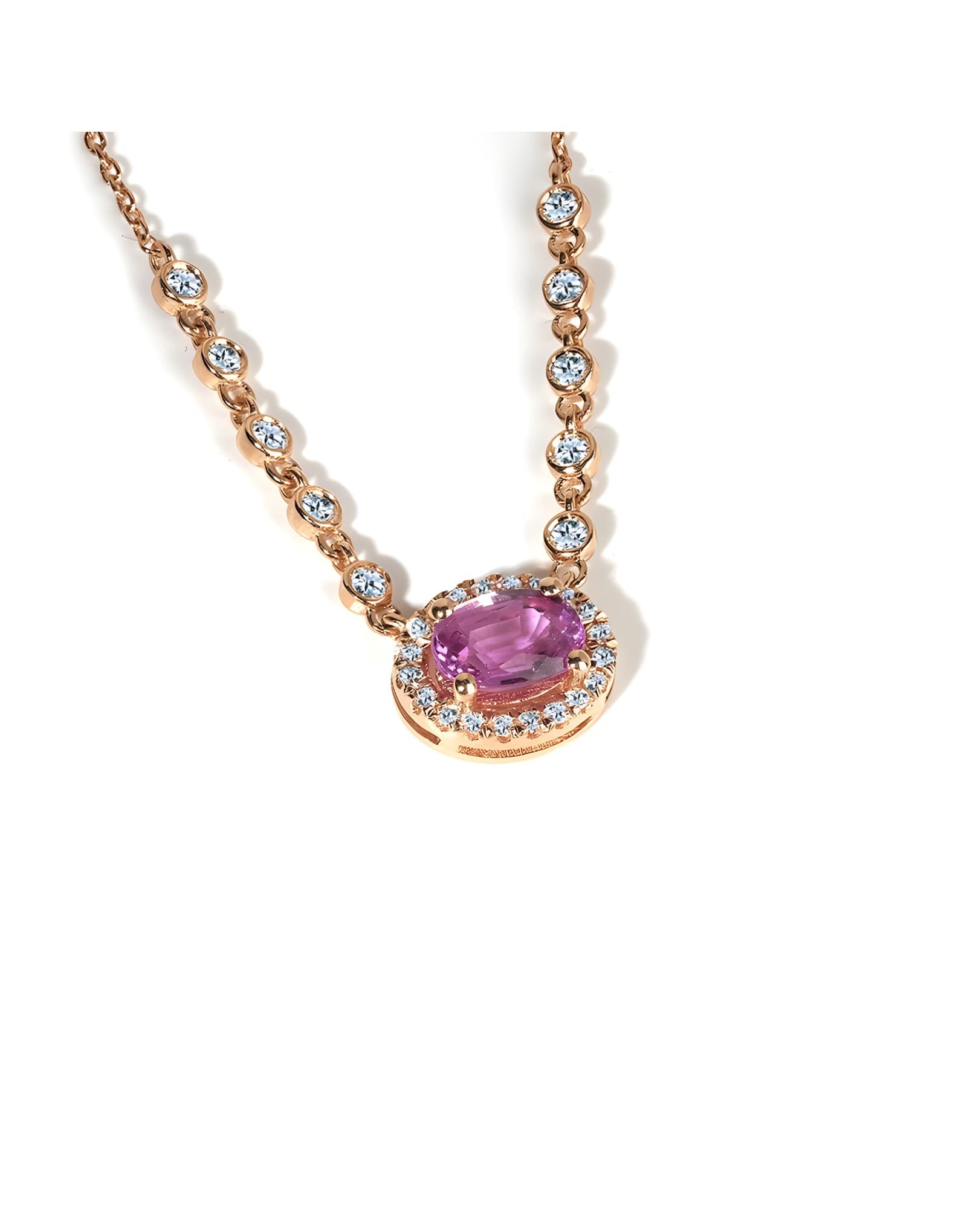 Pink Oval Pırlantalı Altın Kolye