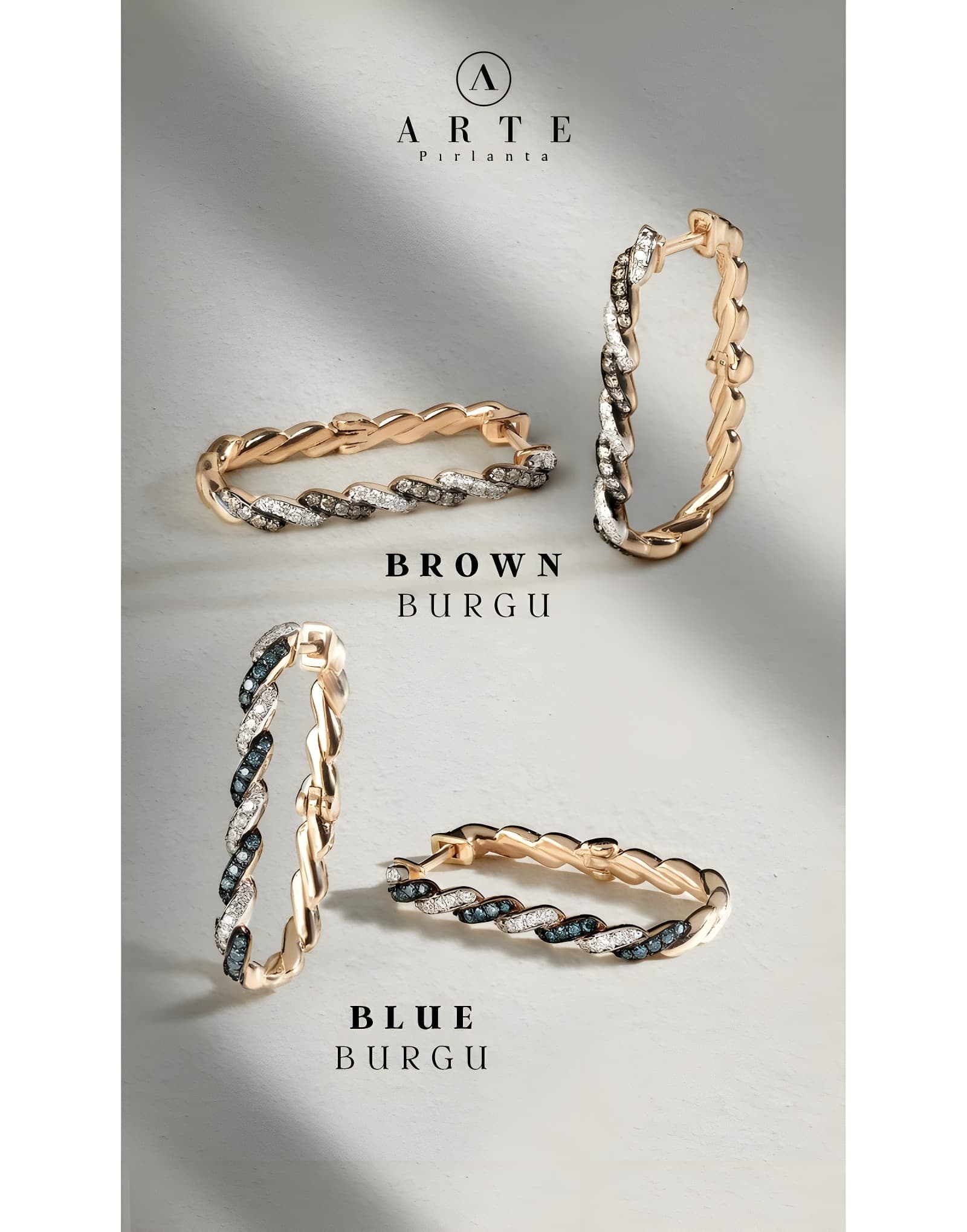 Twisted Mavi Pırlantalı Burgu Altın Küpe
