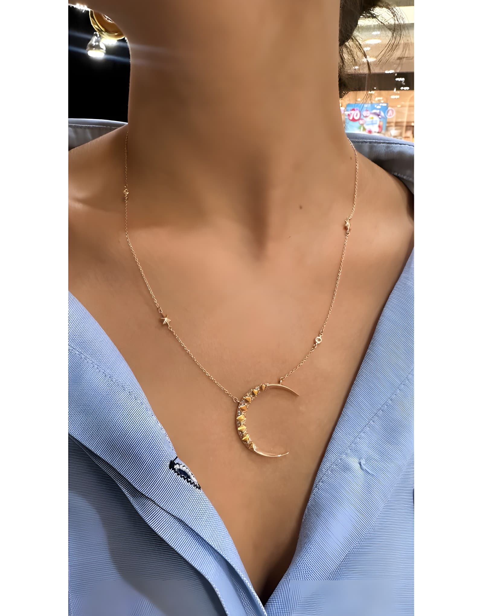 0.20ct Pırlantalı Hilal Altın Kolye