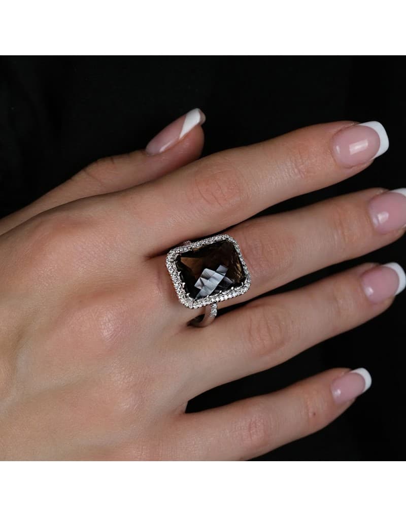Smoky Topaz Pırlantalı 18K Altın Yüzük