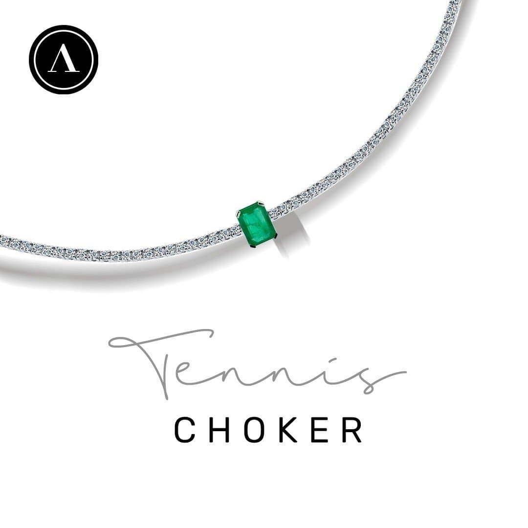 3.00ct Zümrüt & Pırlanta Tennis Choker — 3. görünüm