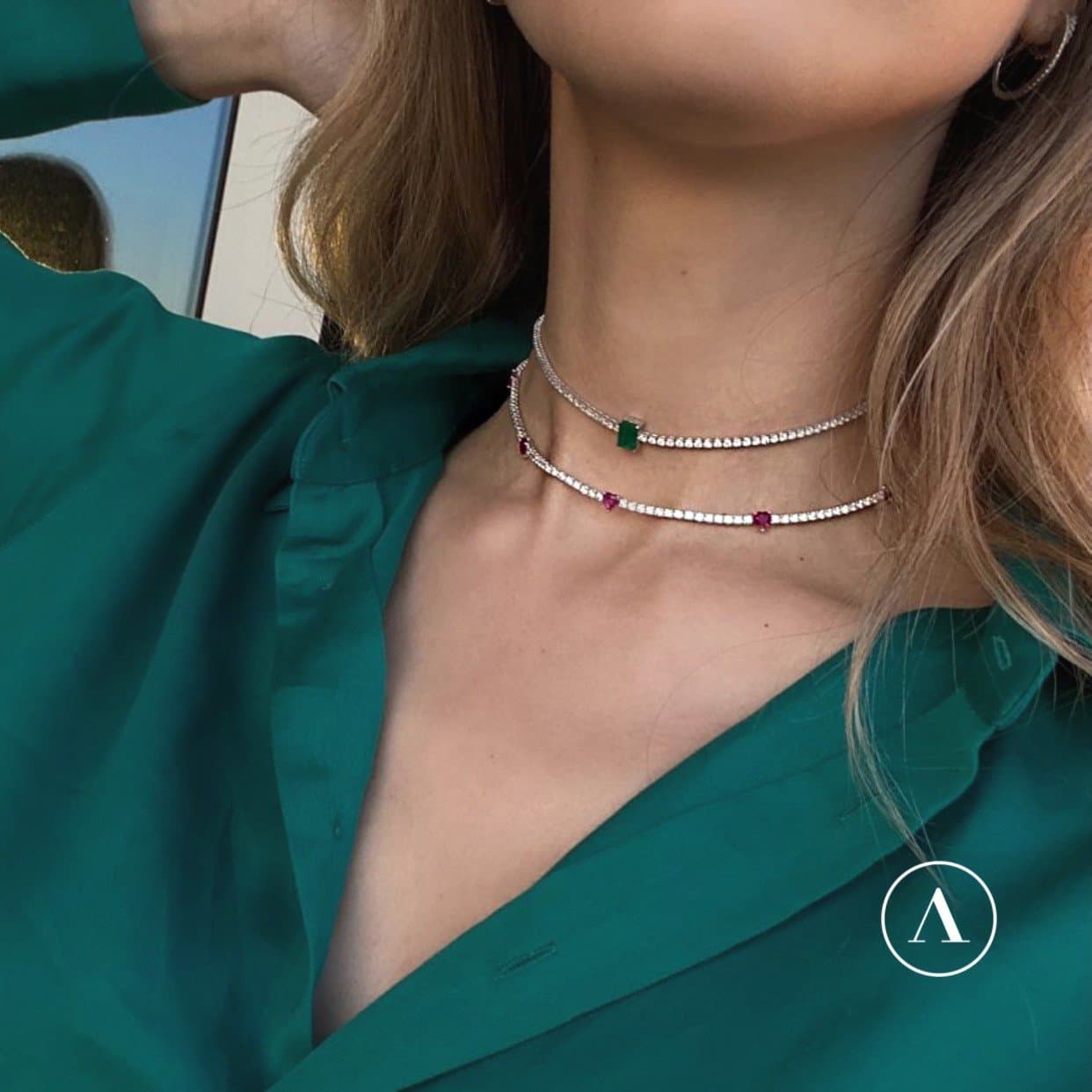 3.00ct Zümrüt & Pırlanta Tennis Choker — 4. görünüm