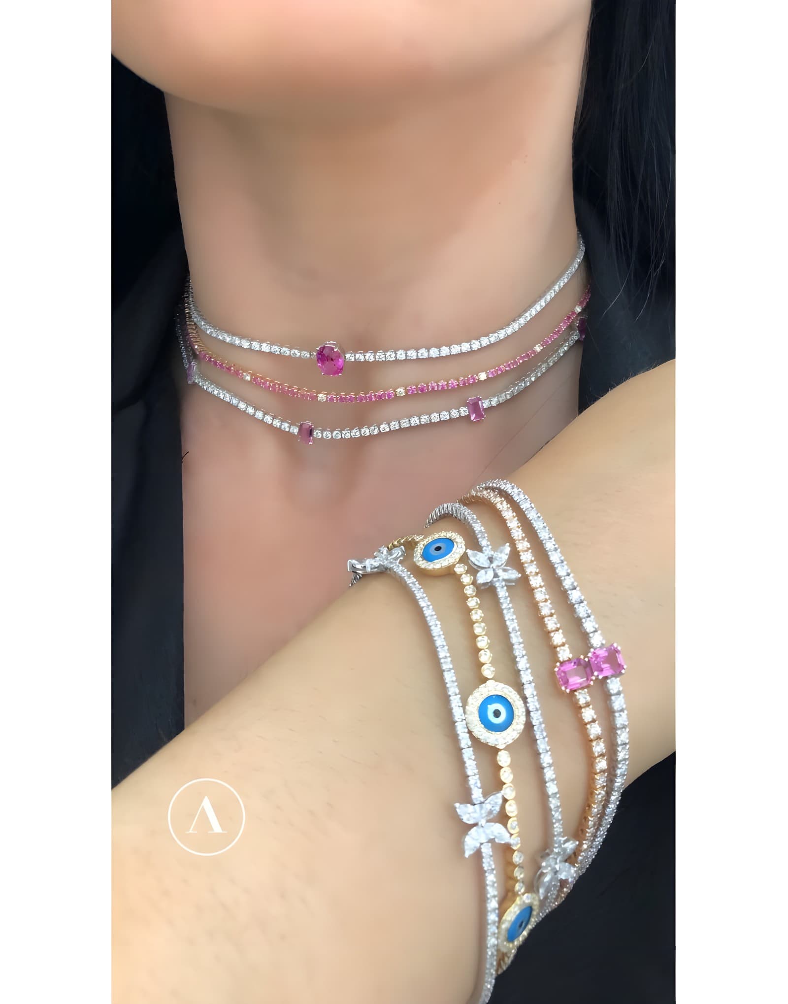 Pink Safir Oval Pırlantalı Choker — 2. görünüm