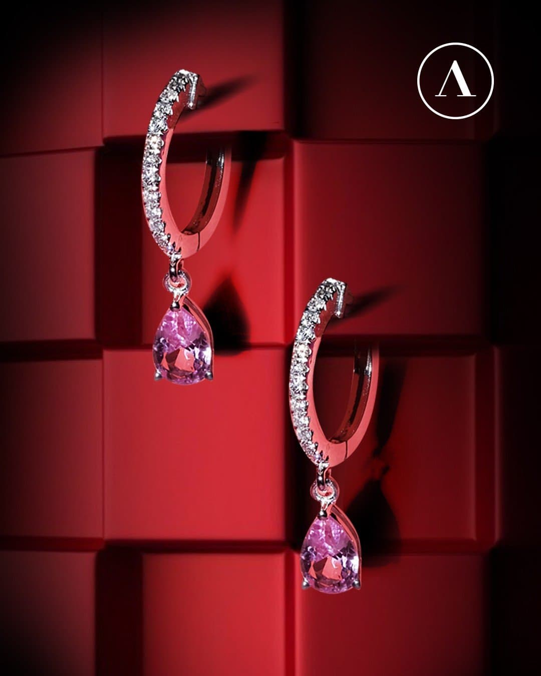 Pink Sapphire Damla Pırlanta Altın Küpe — 3. görünüm