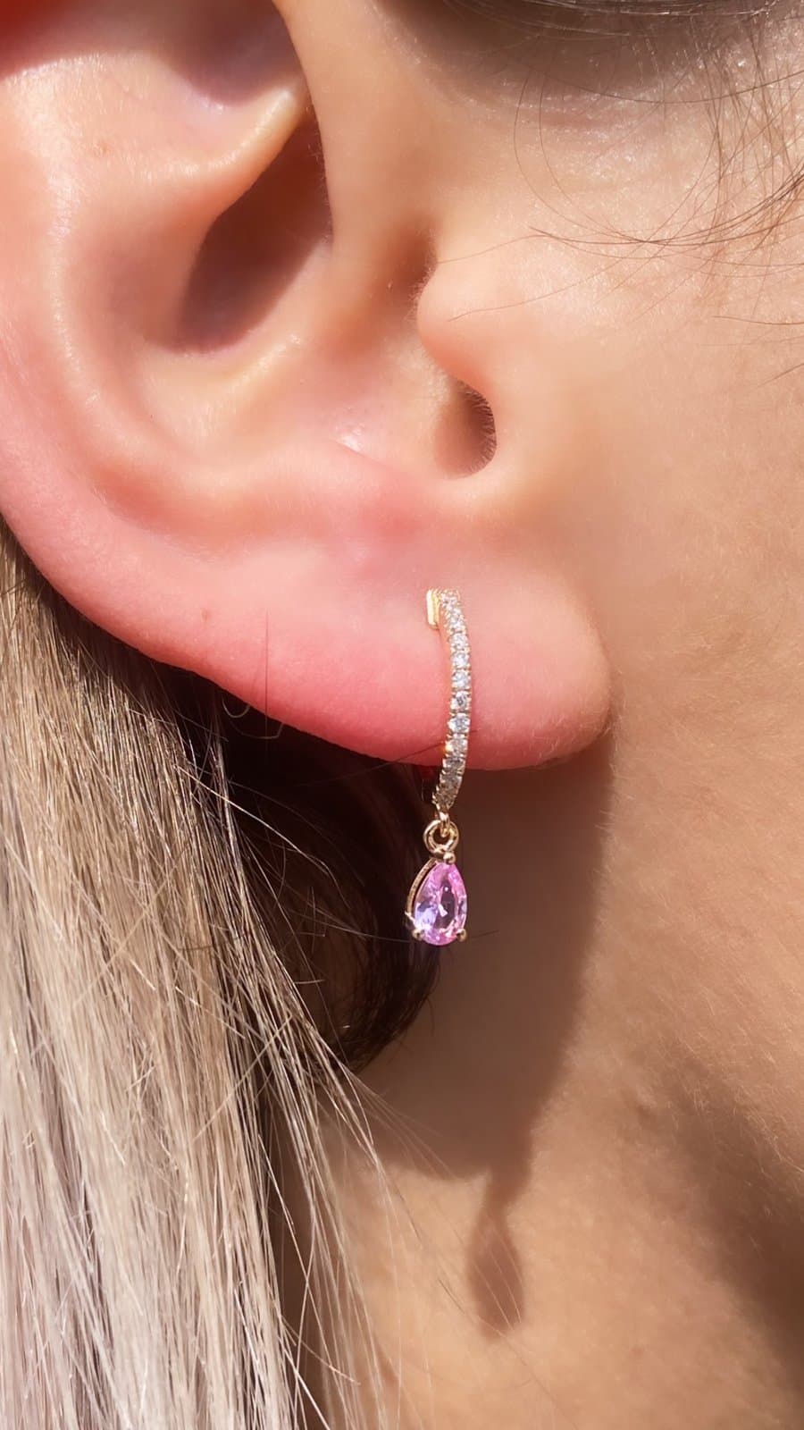 Pink Sapphire Damla Pırlanta Altın Küpe — 5. görünüm