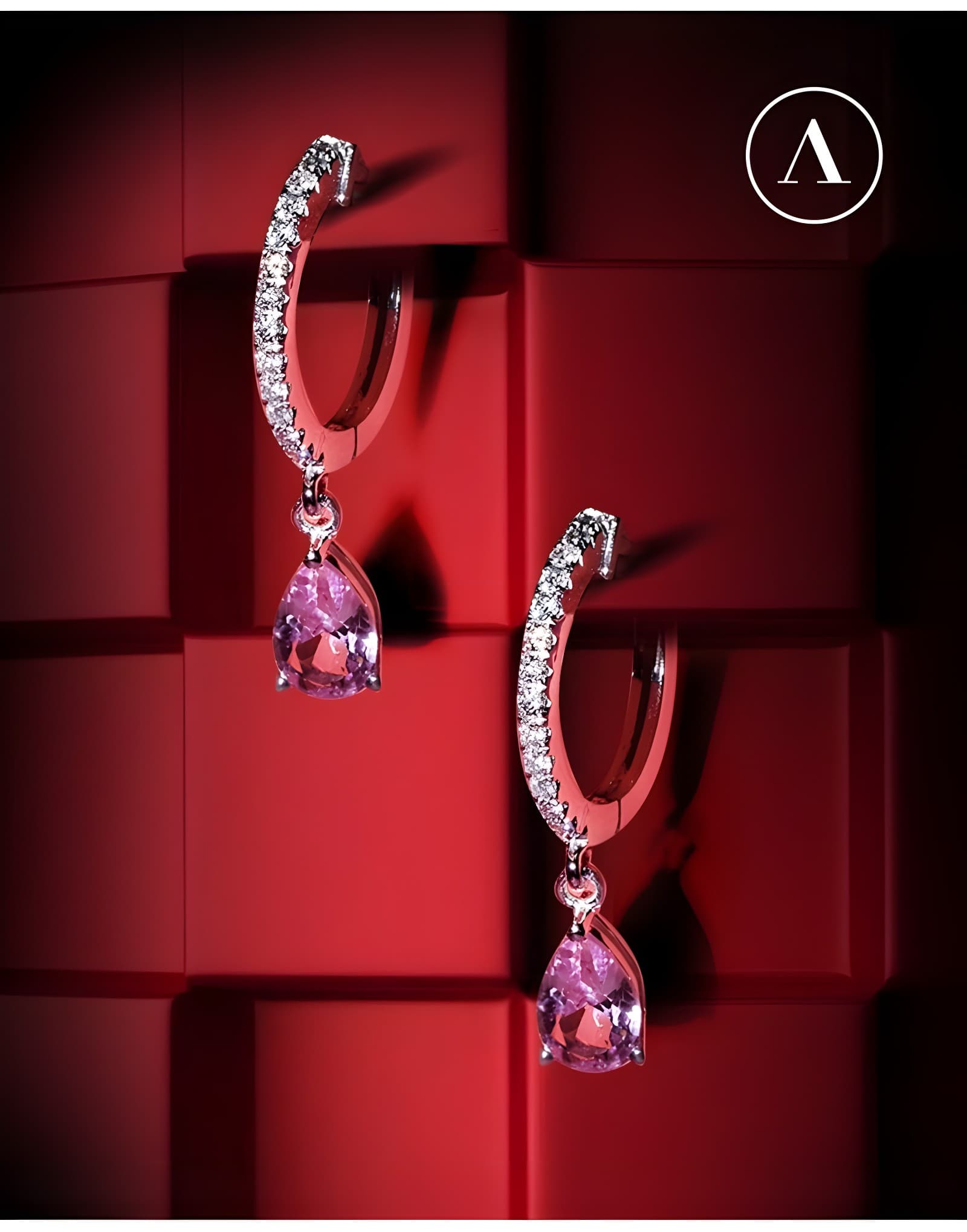 Pink Sapphire Damla Pırlanta Altın Küpe — 2. görünüm