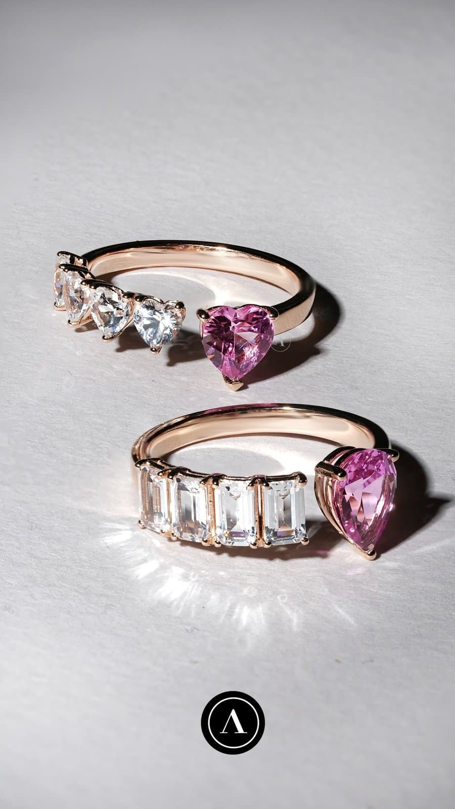 Pink Full Heart Sapphire Altın Yüzük — 3. görünüm