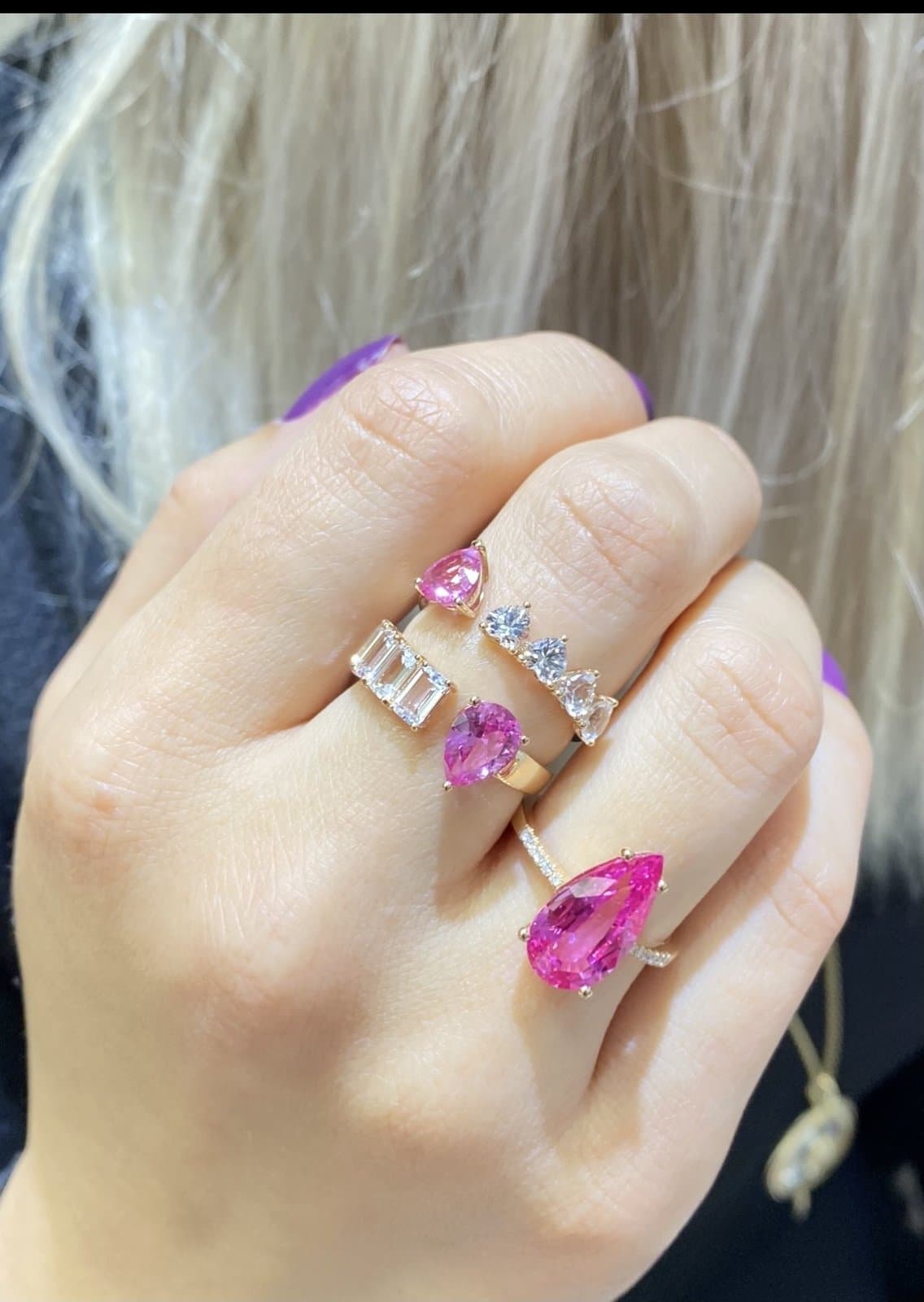 Pink Full Heart Sapphire Altın Yüzük — 5. görünüm