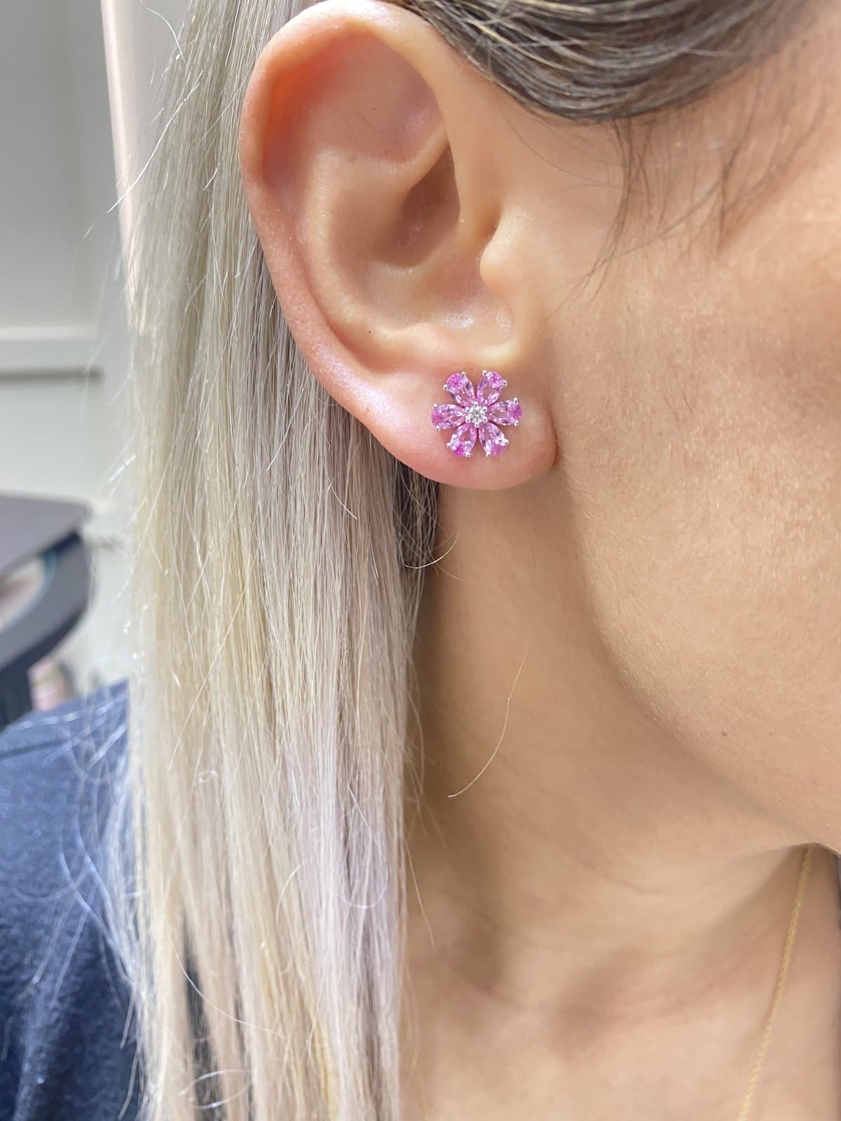 Flora PINK Pırlantalı Altın Küpe — 3. görünüm