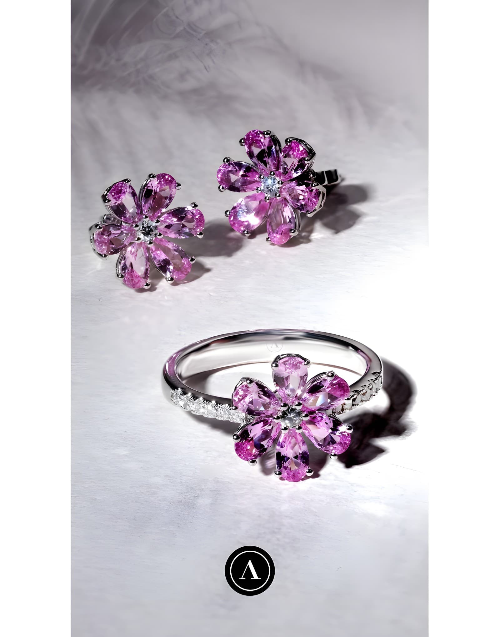 Flora PINK Pırlantalı Altın Küpe — 2. görünüm