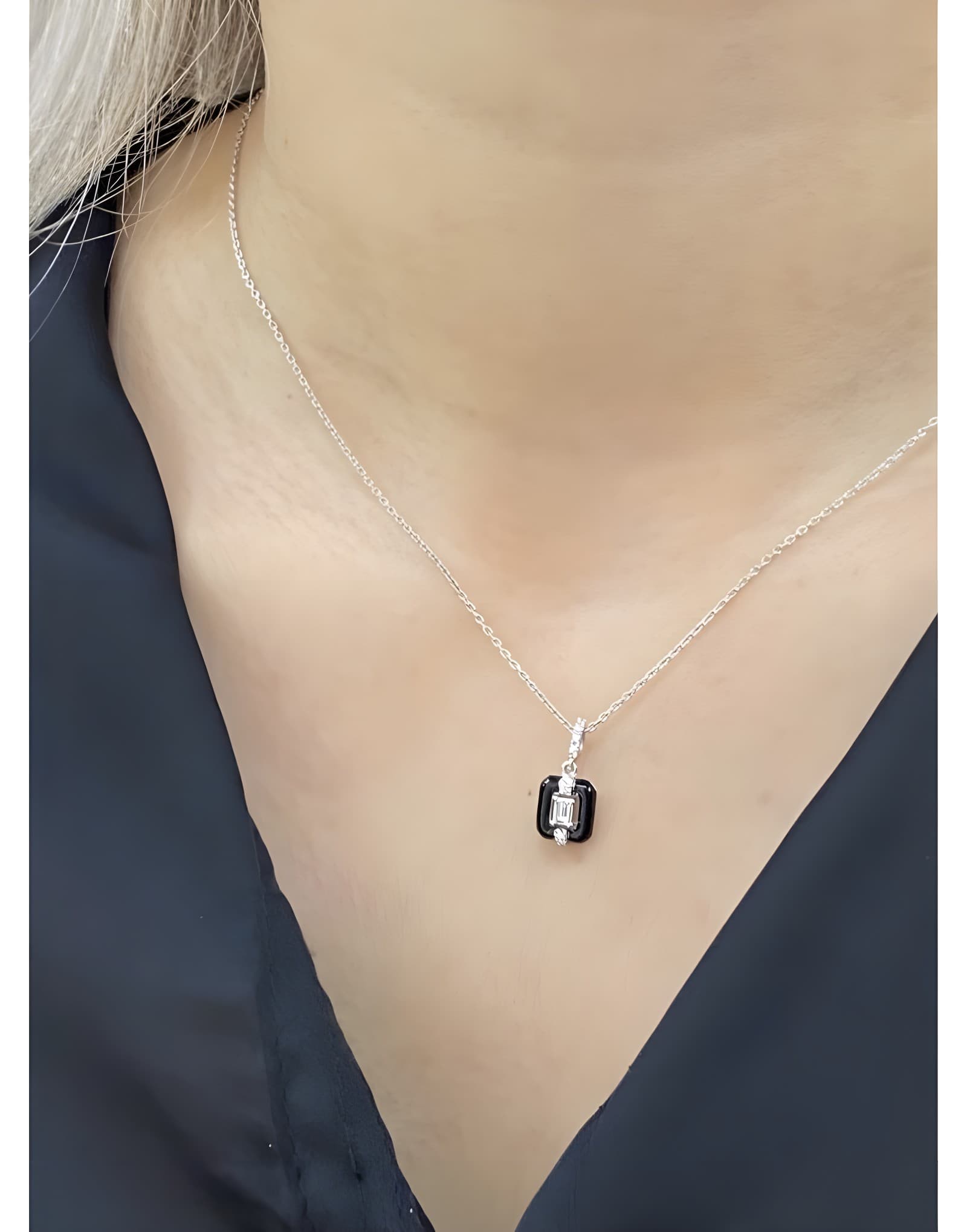 Onyx Siyah Baget Pırlantalı Kolye — 2. görünüm