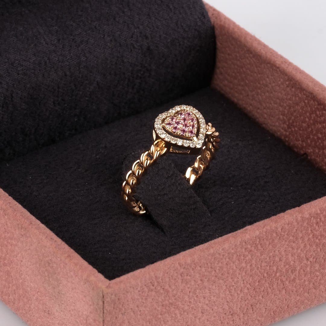 Arte Pink Safir ve Pırlantalı Zincir Altın Yüzük — 5. görünüm