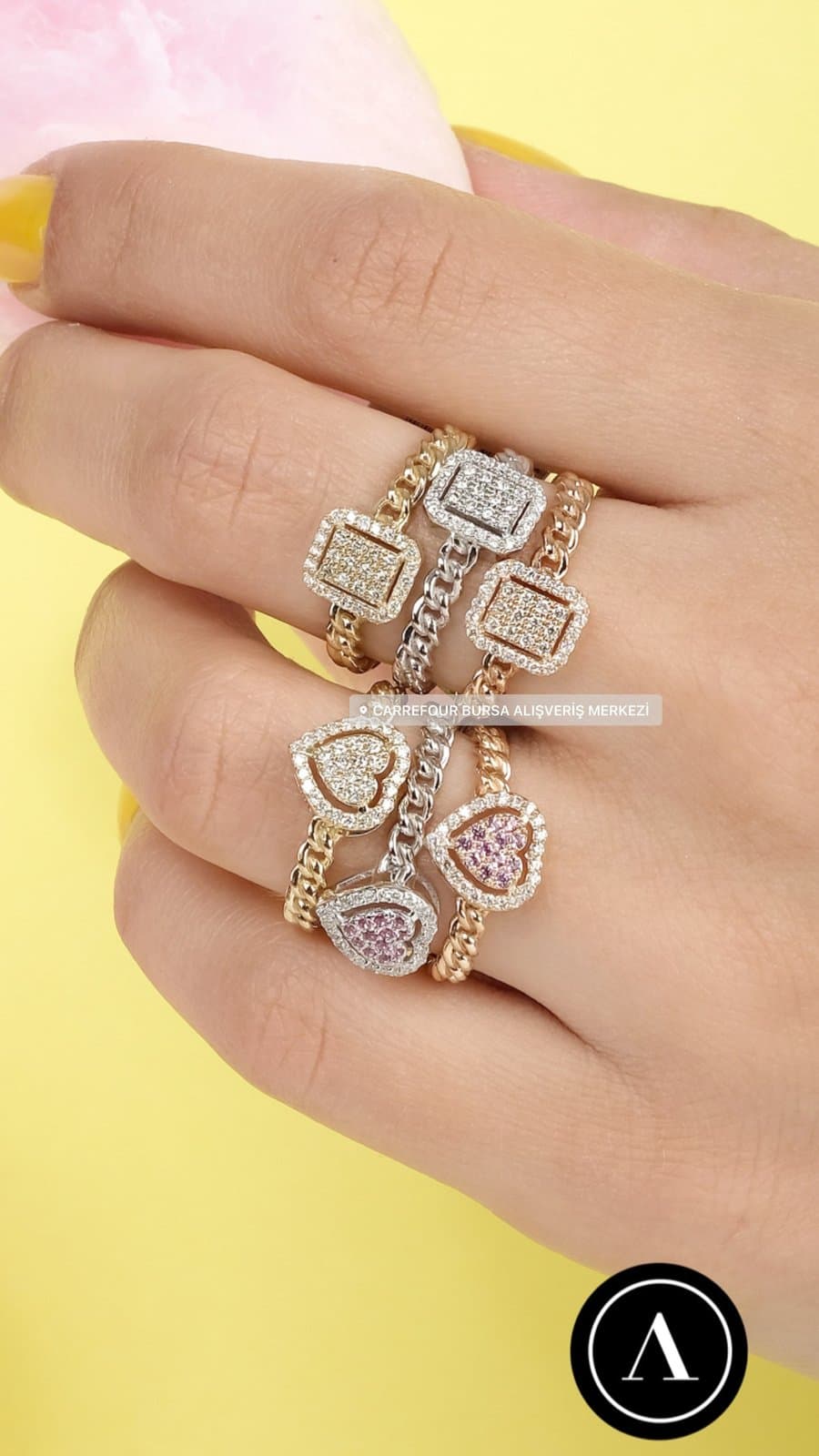 Arte Pink Safir ve Pırlantalı Zincir Altın Yüzük — 6. görünüm