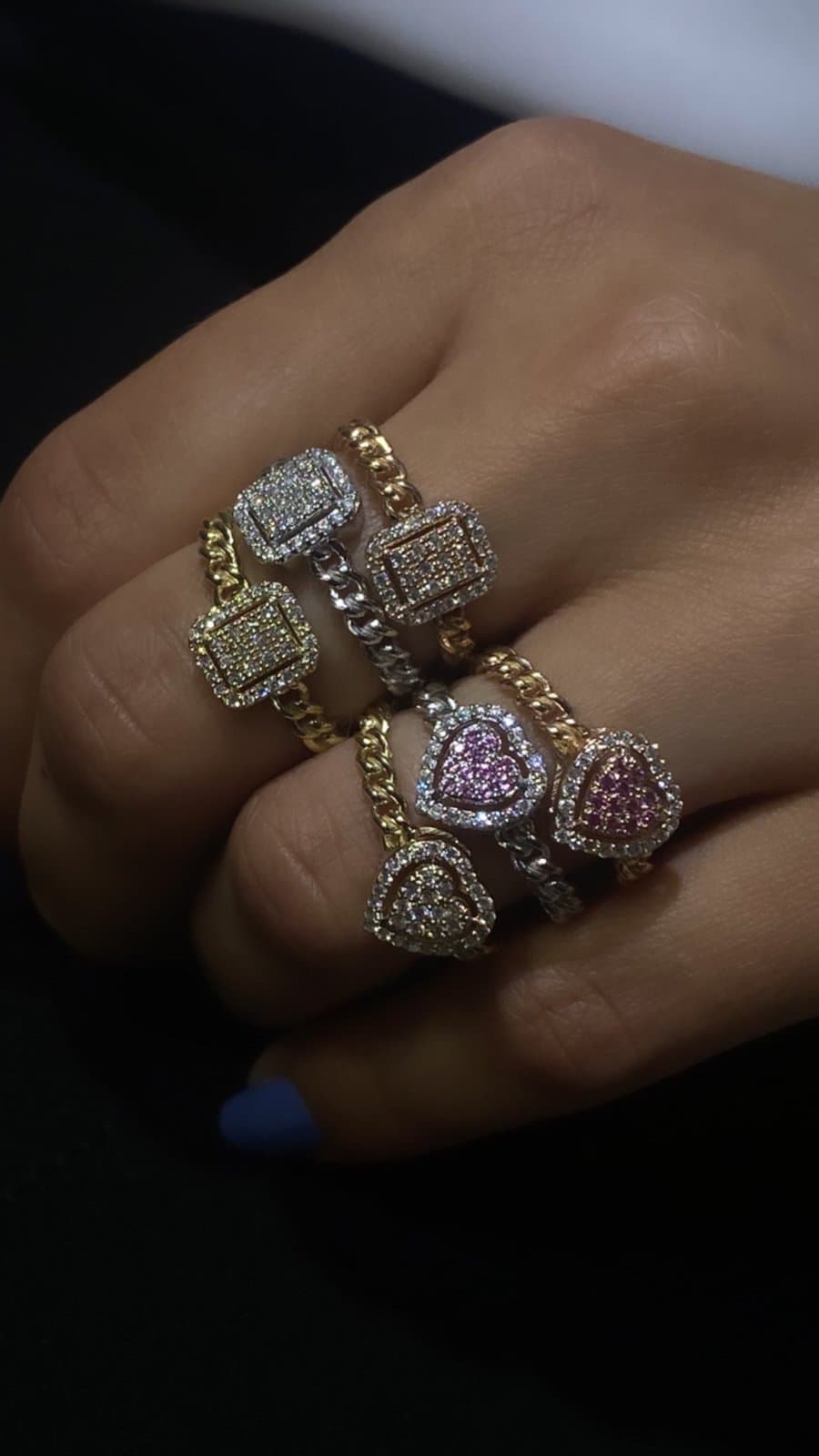 0.25ct F rengi Pırlanta Kalp zincir Altın Yüzük — 4. görünüm