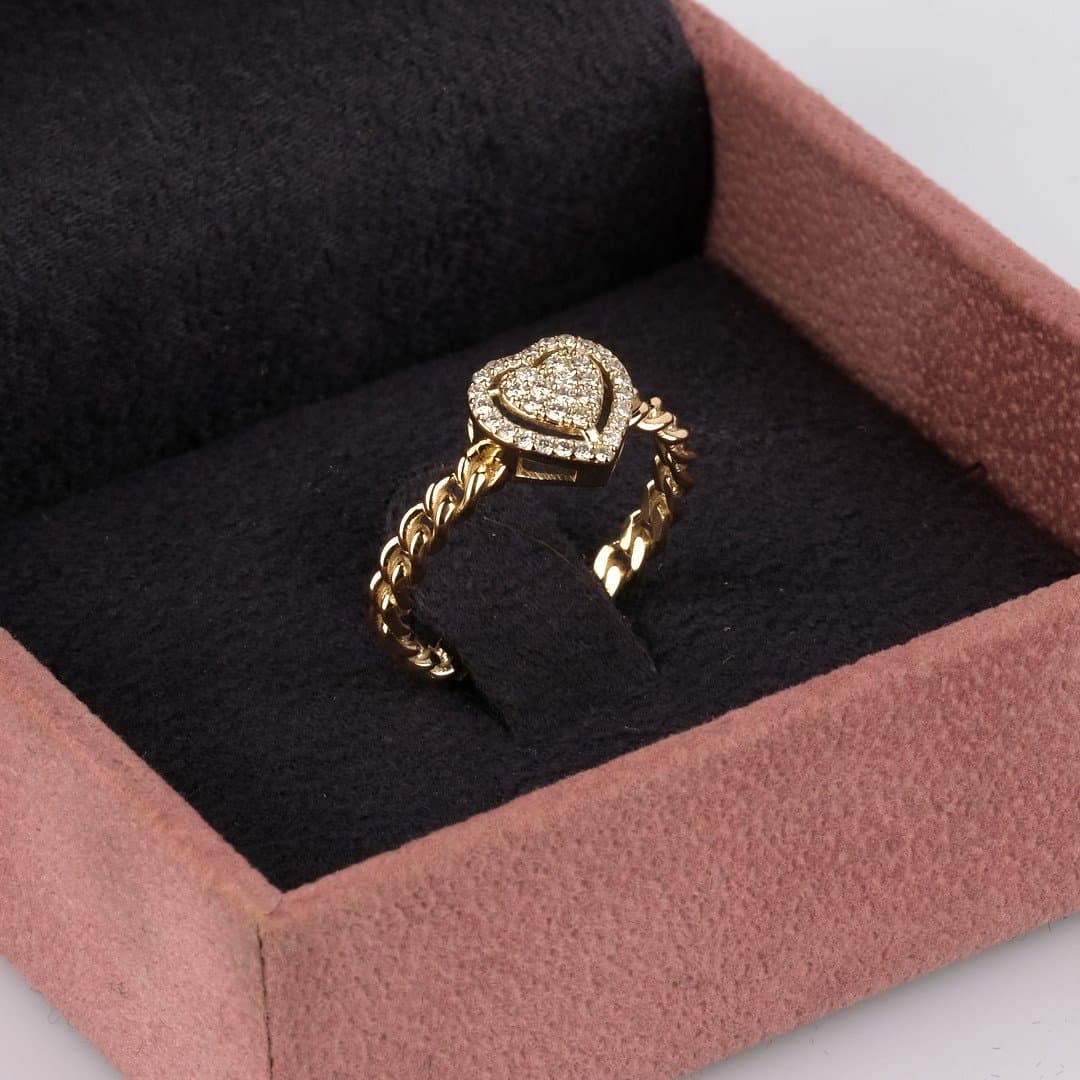 0.25ct F rengi Pırlanta Kalp zincir Altın Yüzük — 5. görünüm