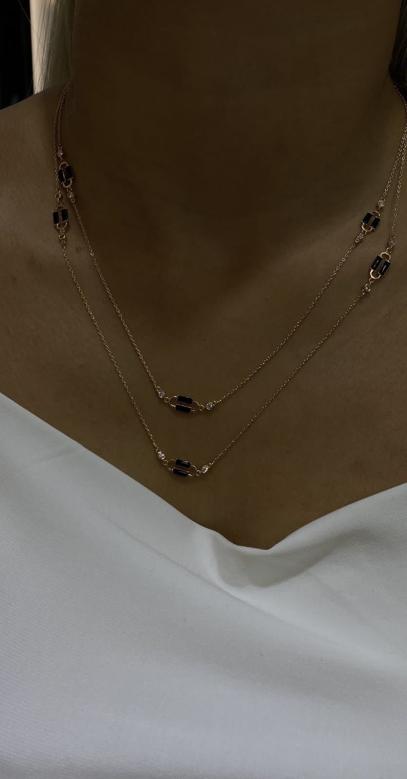 Long Chain Pırlantalı Mineli Altın Kolye — 4. görünüm
