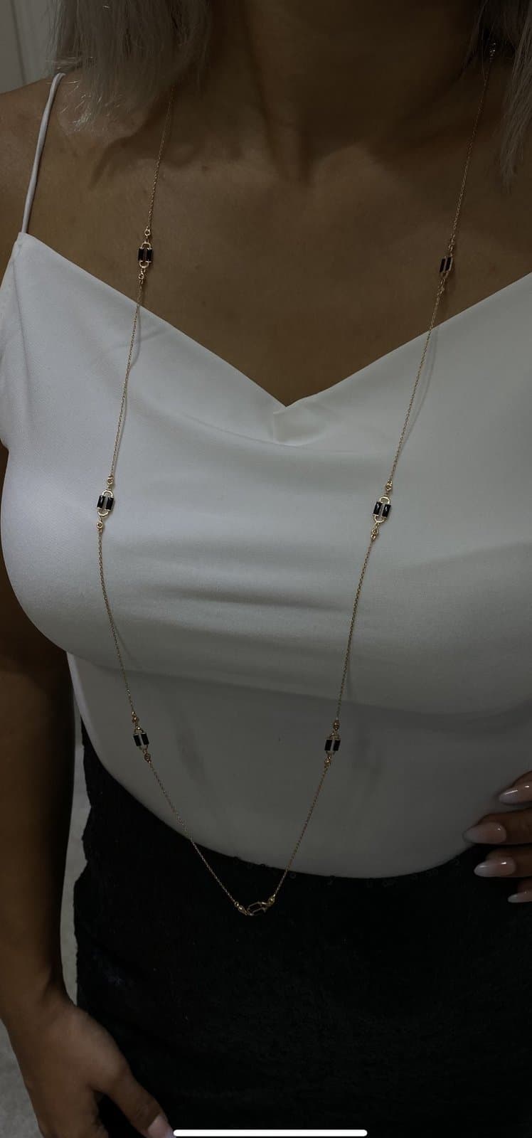 Long Chain Pırlantalı Mineli Altın Kolye — 5. görünüm