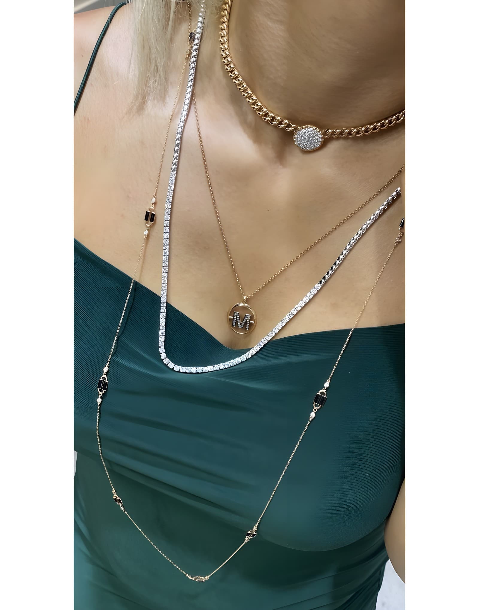 Long Chain Pırlantalı Mineli Altın Kolye — 2. görünüm