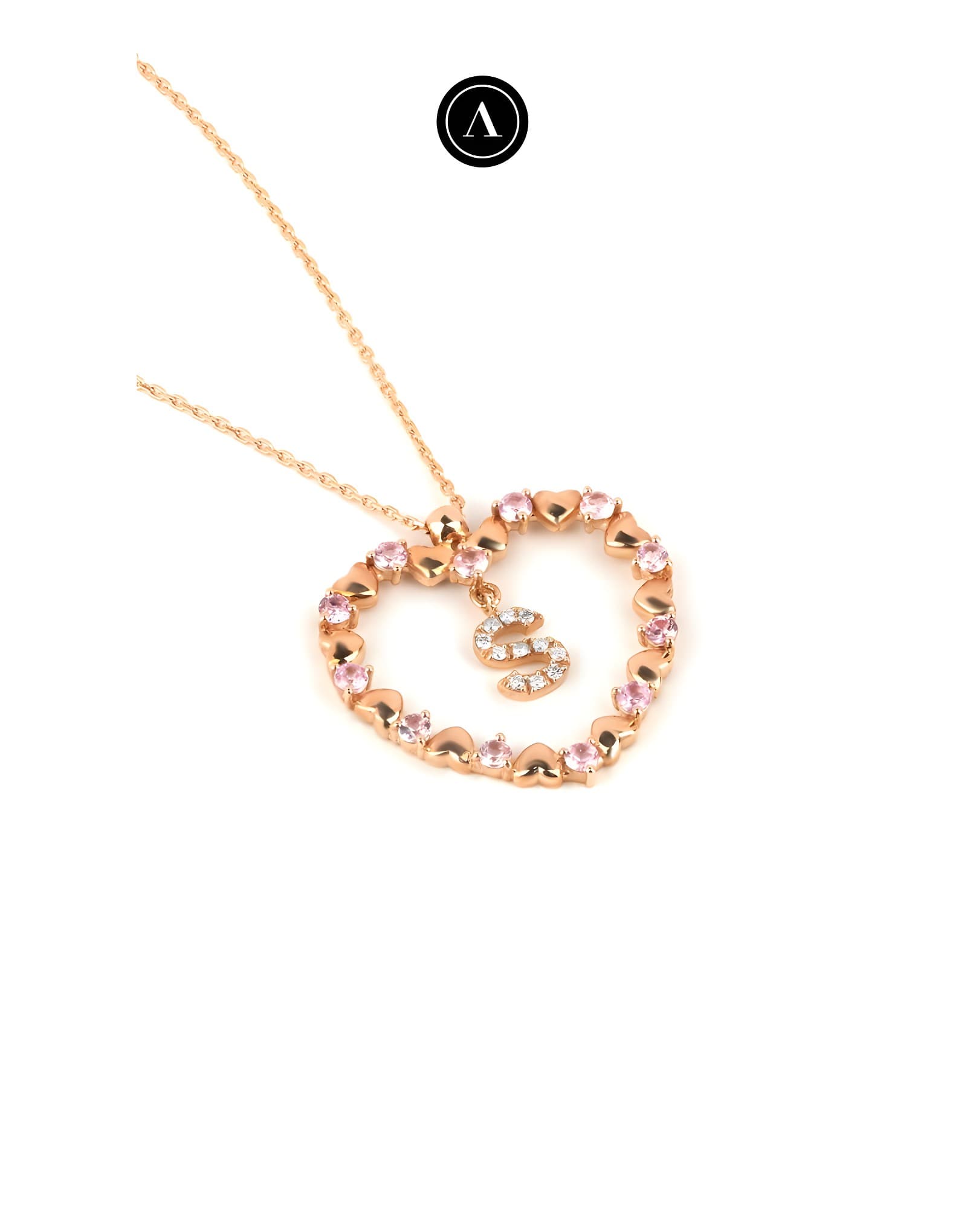 Pink Love Pırlantalı Harf Altın Kolye