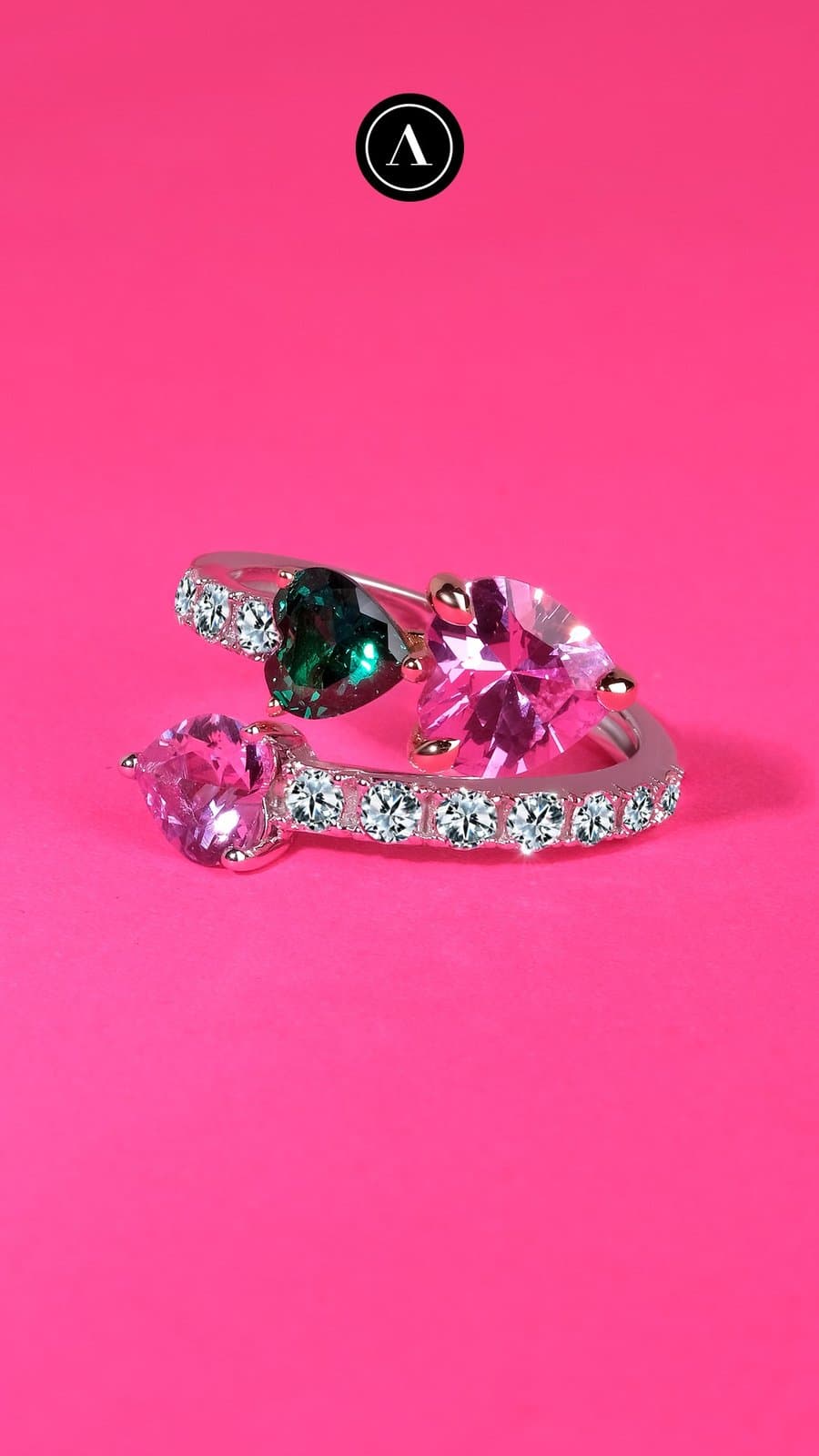 Pink and Green Pırlantalı Altın Yüzük — 2. görünüm