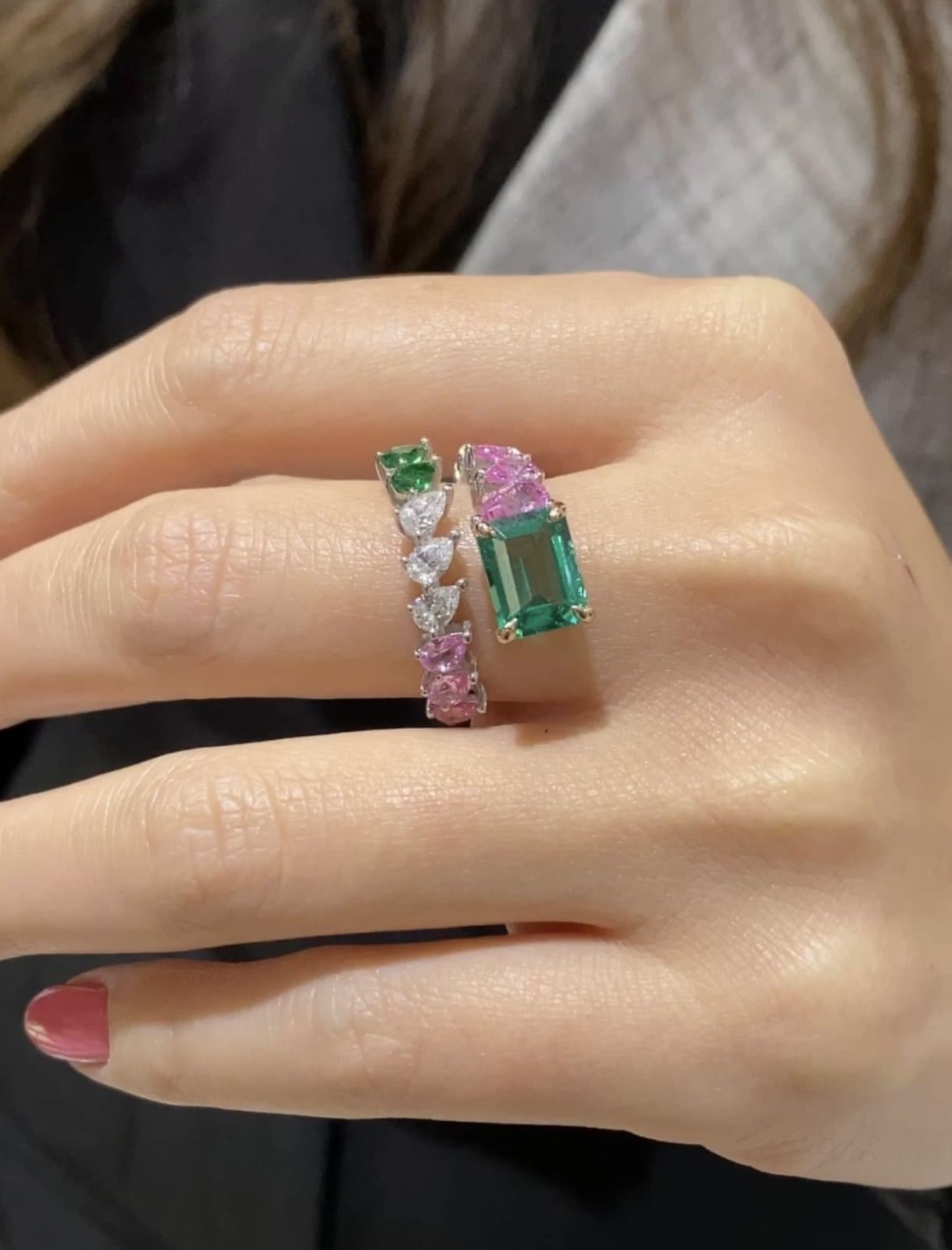 Pink and Green Damla Pırlantalı Altın Yüzük — 5. görünüm
