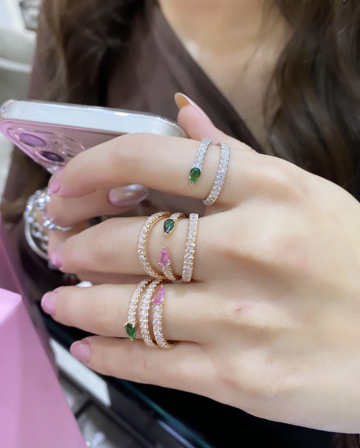 Ivy Pink and Green Pırlantalı Altın Yüzük — 4. görünüm