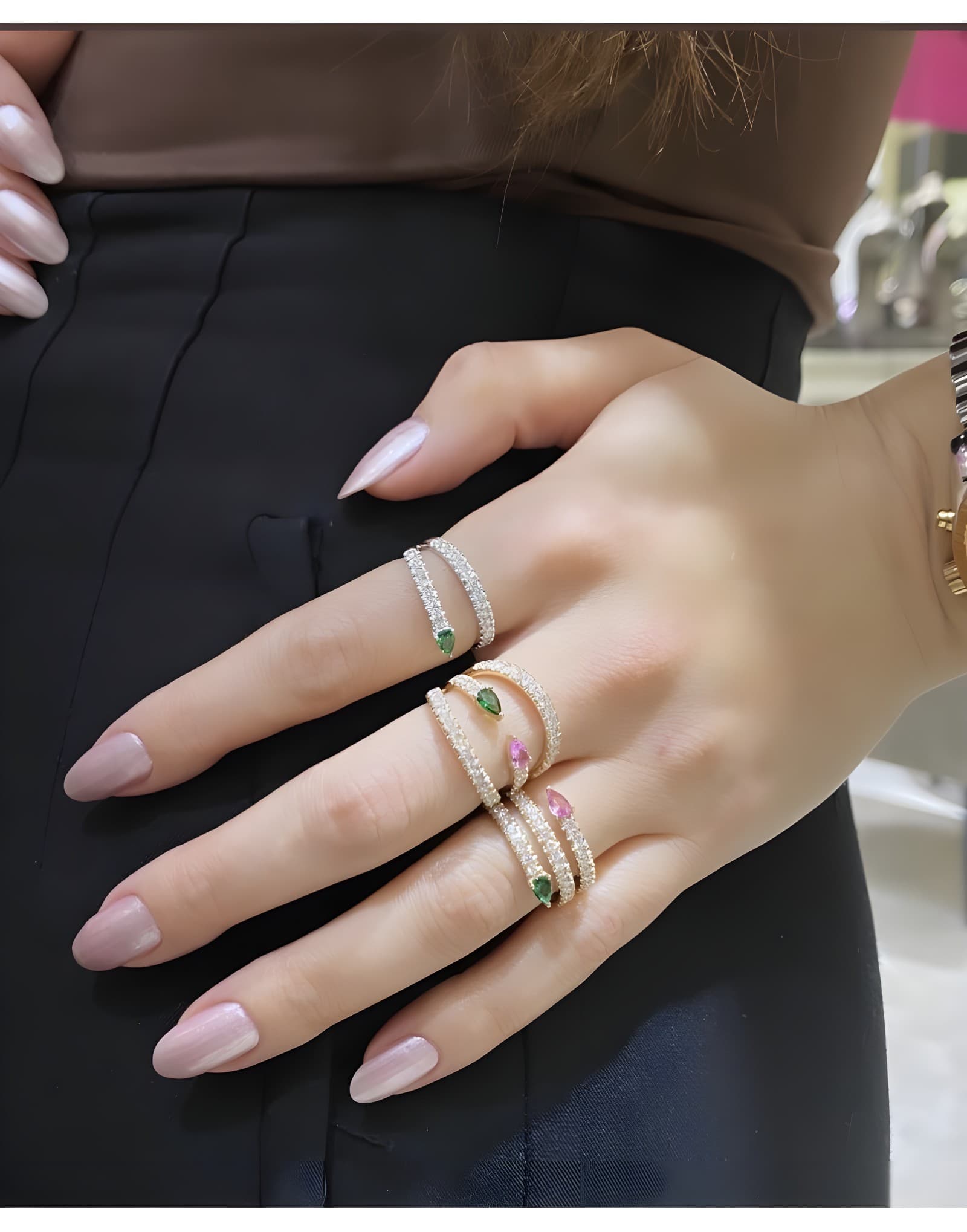 Ivy Pink and Green Pırlantalı Altın Yüzük — 2. görünüm