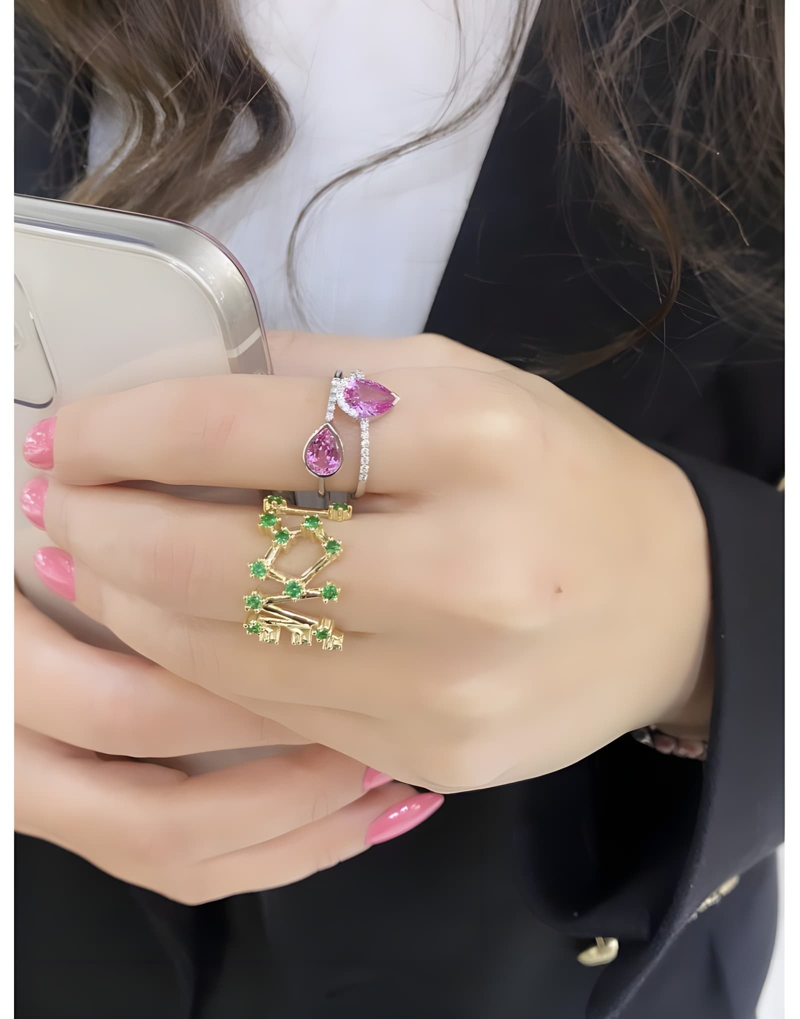 PINK Damlalı Pırlantalı Altın Yüzük — 2. görünüm