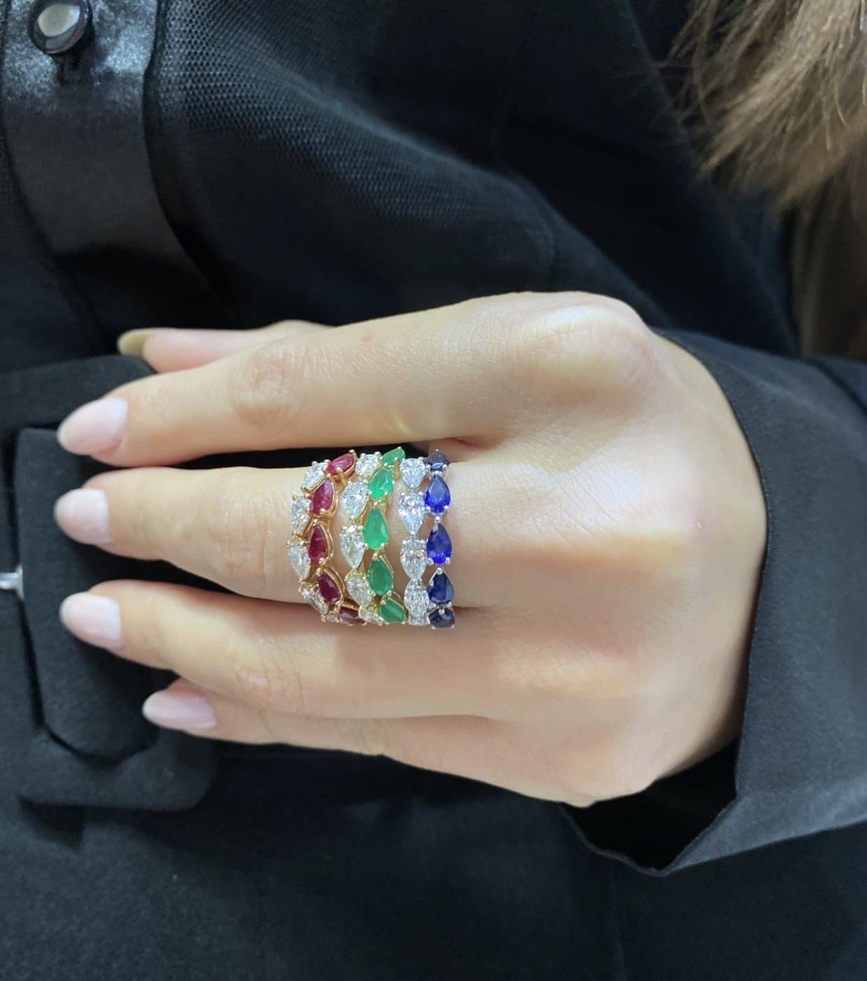 0.75ct Pırlantalı Safirli Yarımtur Altın Yüzük — 5. görünüm