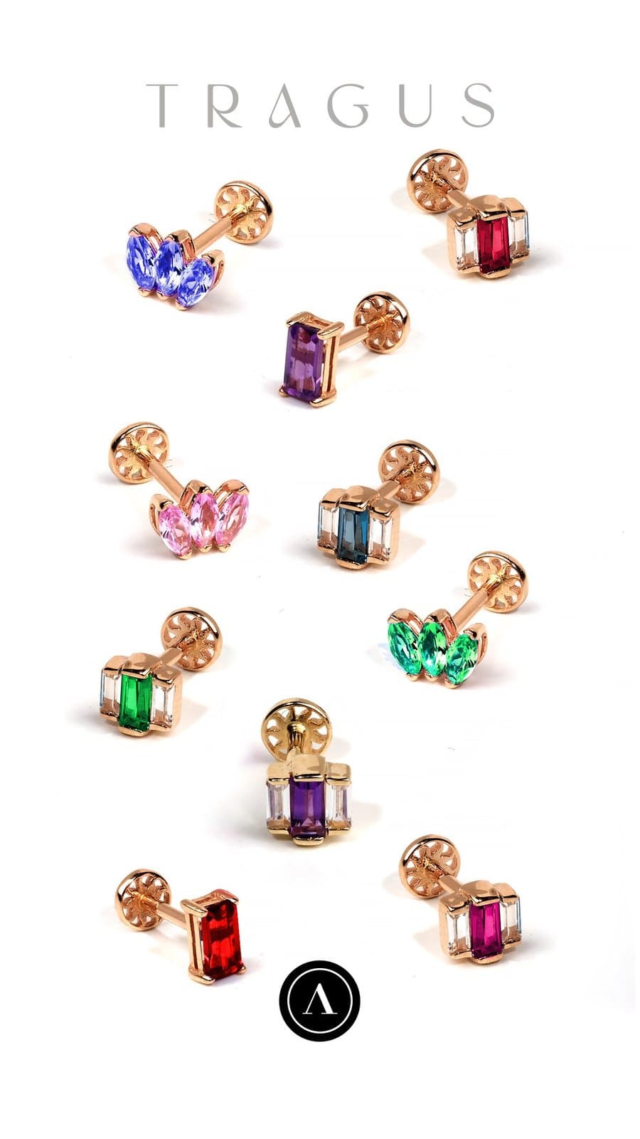 3 Markiz Ruby Altın Piercing/Tragus — 2. görünüm